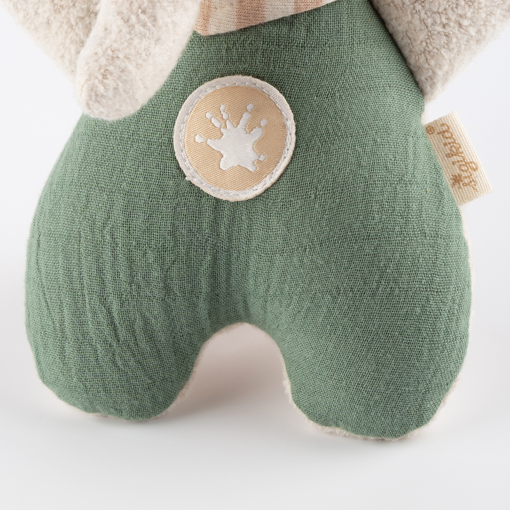 Muslin musical baby soft toy elephant, green