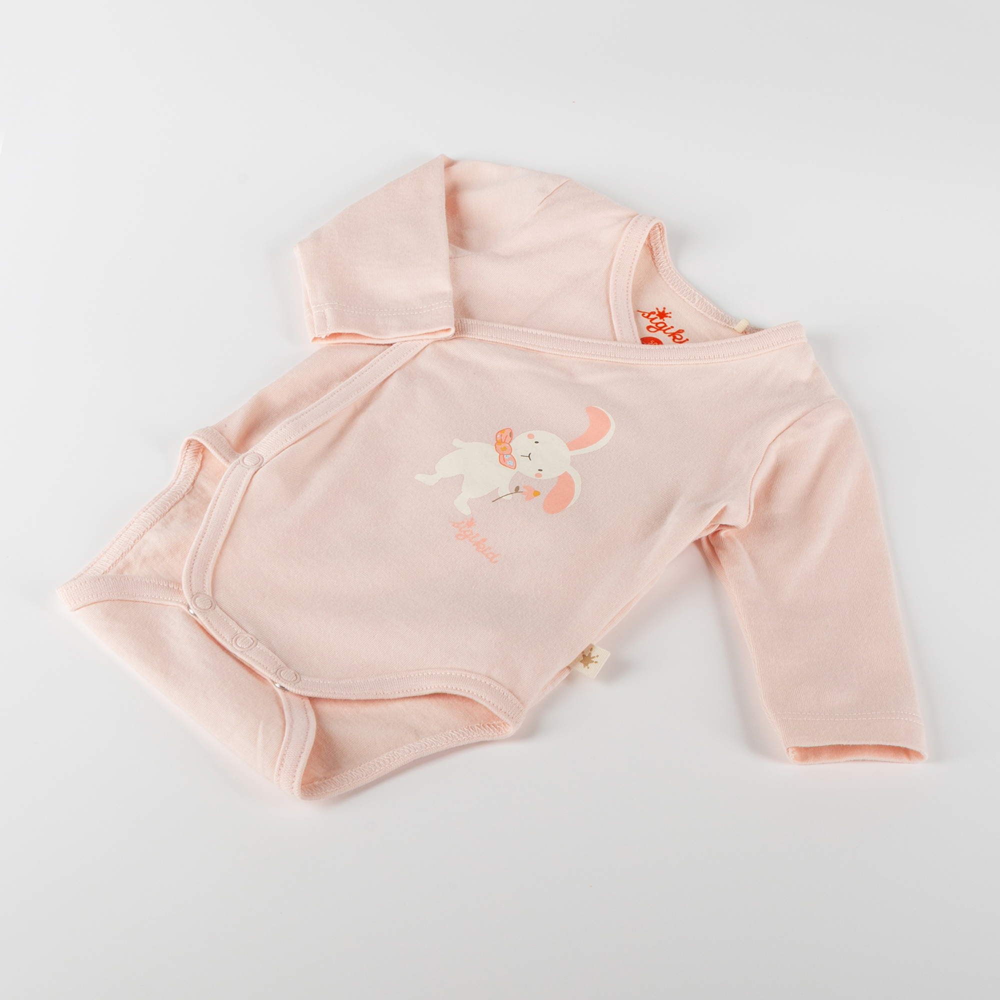 Newborn baby kimono bodysuit onesie bunny, pale pink