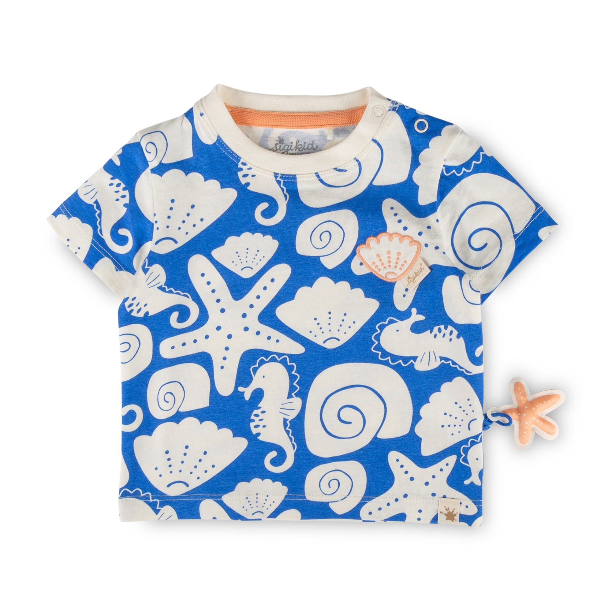 Baby T-Shirt Strand Print, blau mit weiß