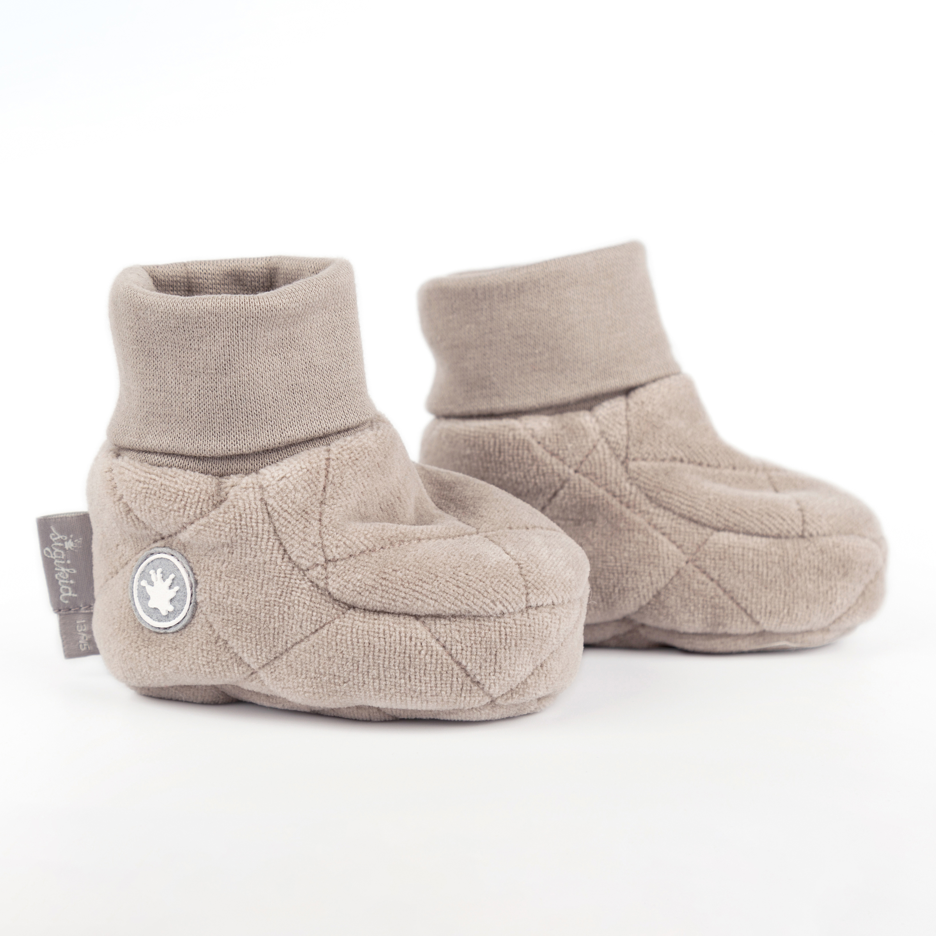 Newborn baby velour booties beige, quilted