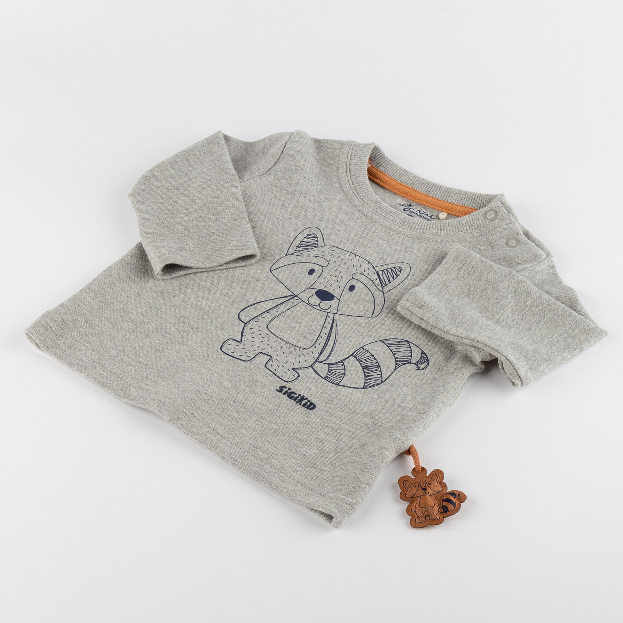 Baby Langarmshirt mit Waschbären Motiv, grau