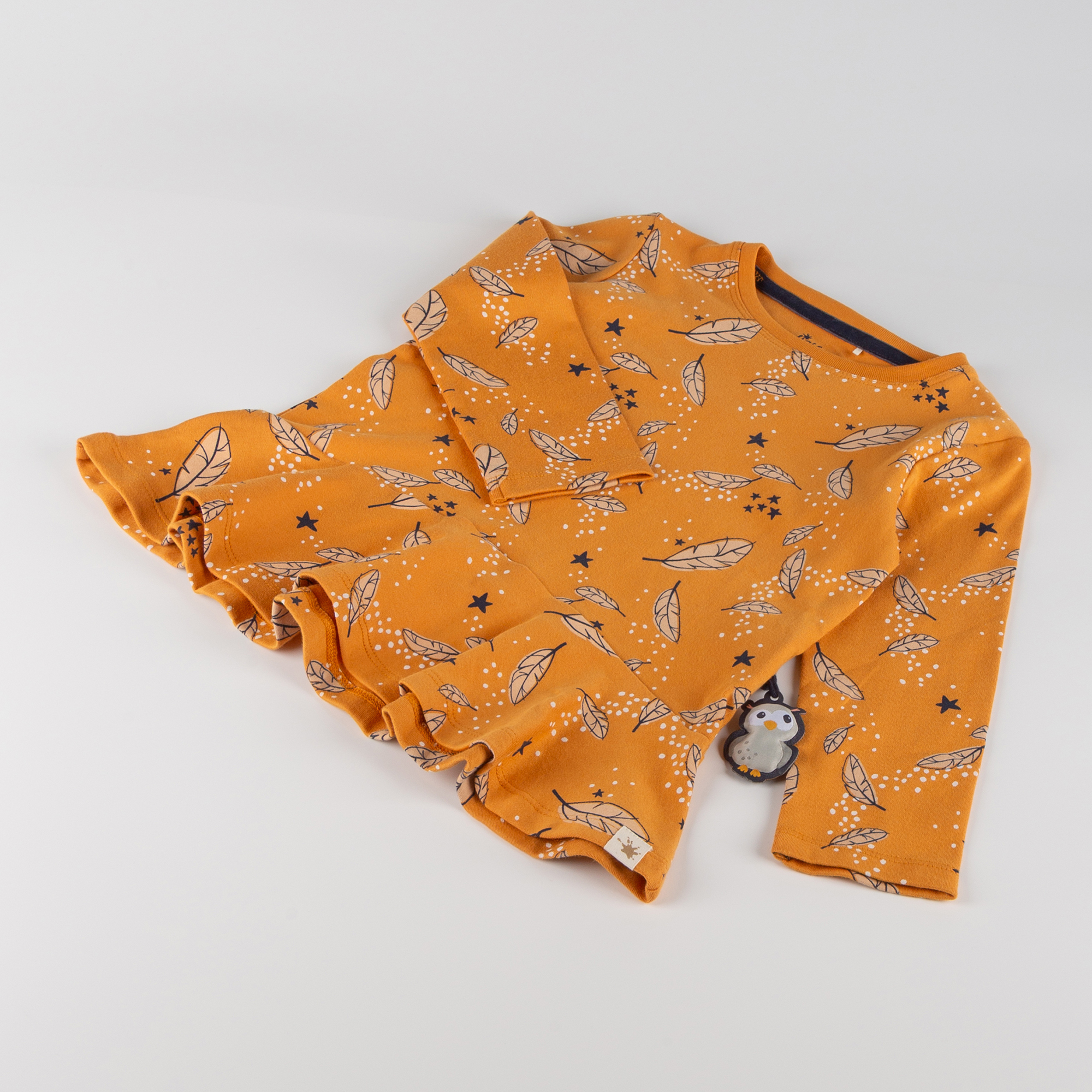Kinder Longshirt Eule Curious Owl, gelb mit Federprint