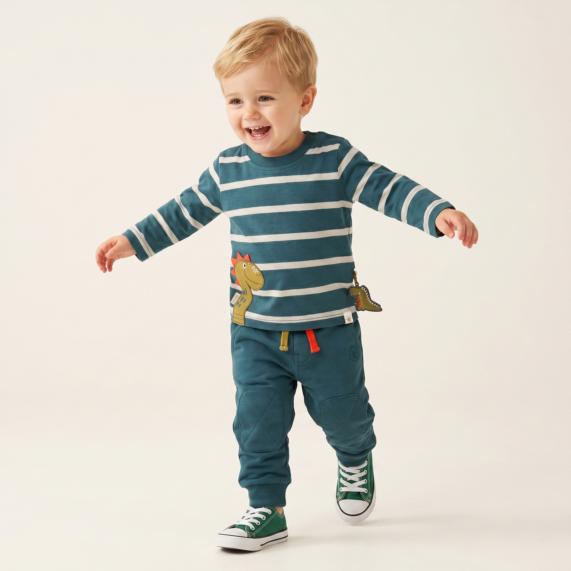 Baby Sweathose mit Kniepatches, Dino Fun