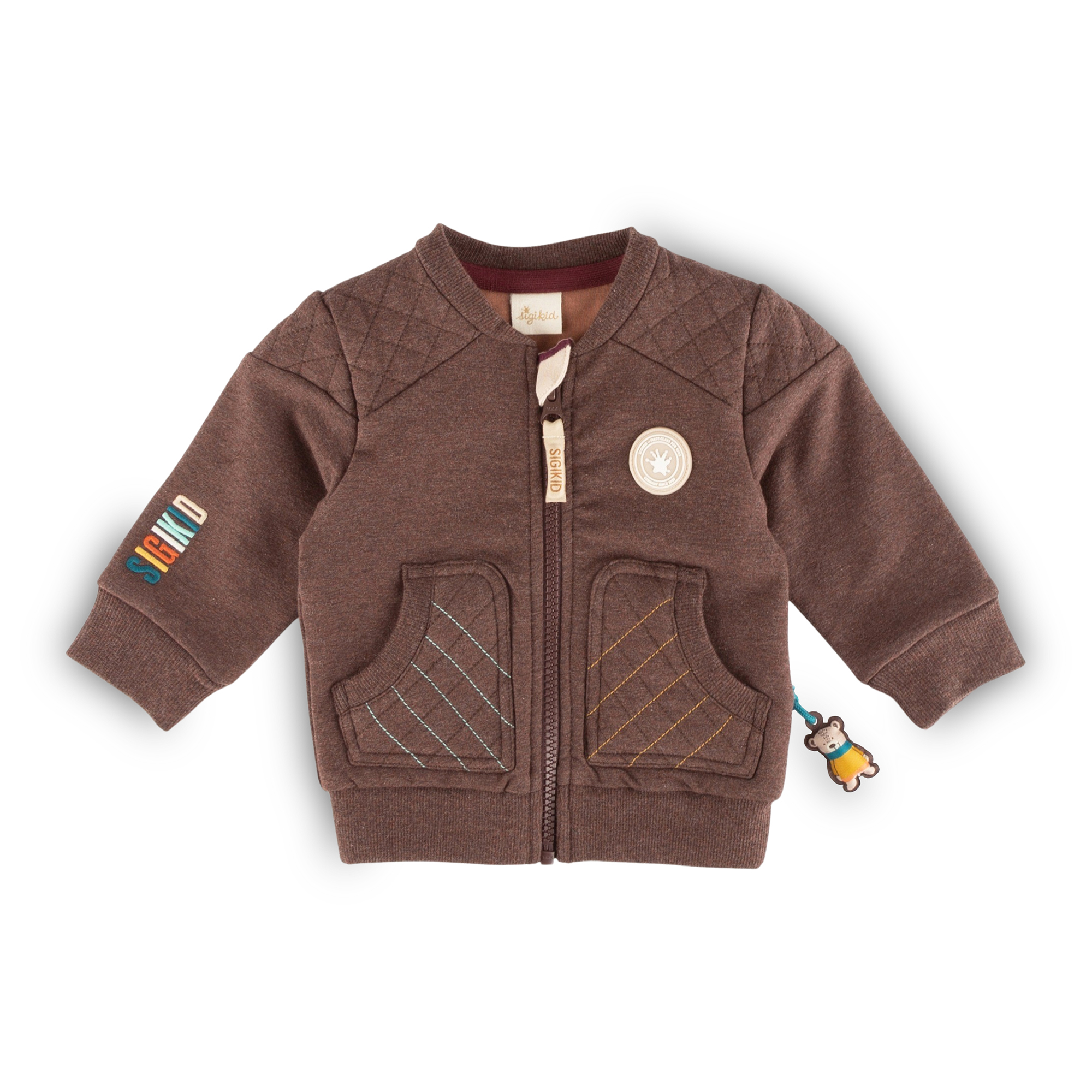 Baby sweat jacket, quilted shoulder & pockets, Winter Animals