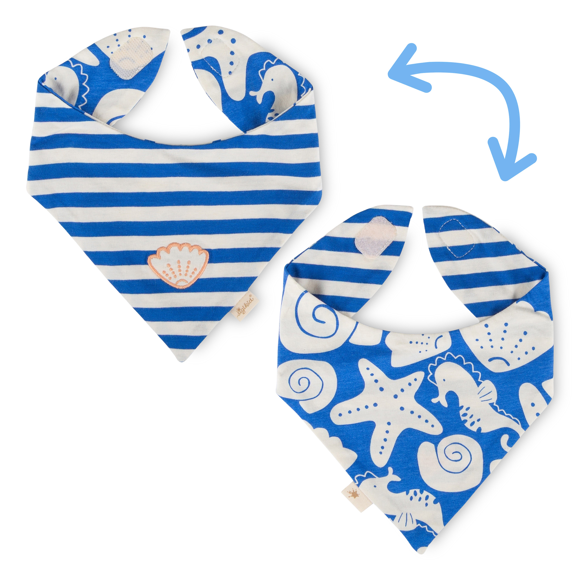 Baby Wendehalstuch Strand Print, blau-weiß
