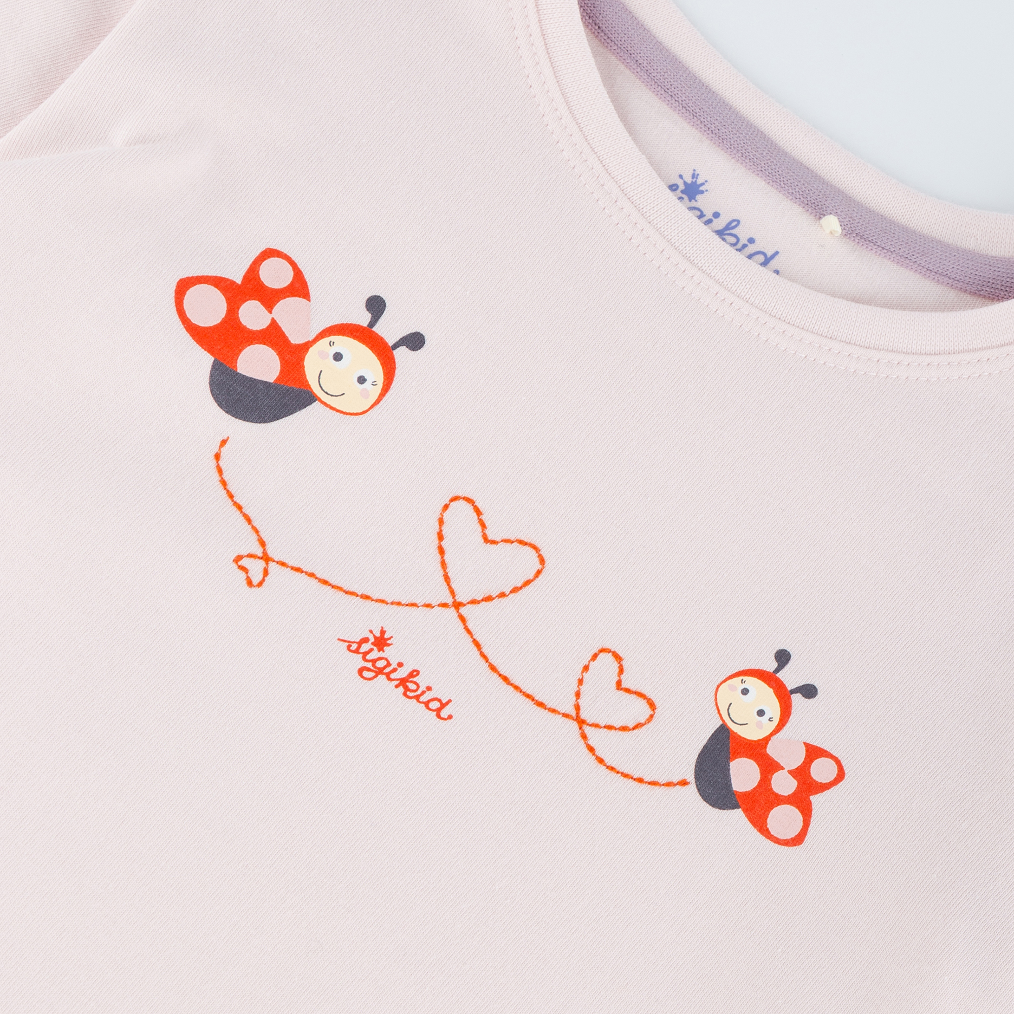 Children's long sleeve Tee ladybug & heart, pale pink