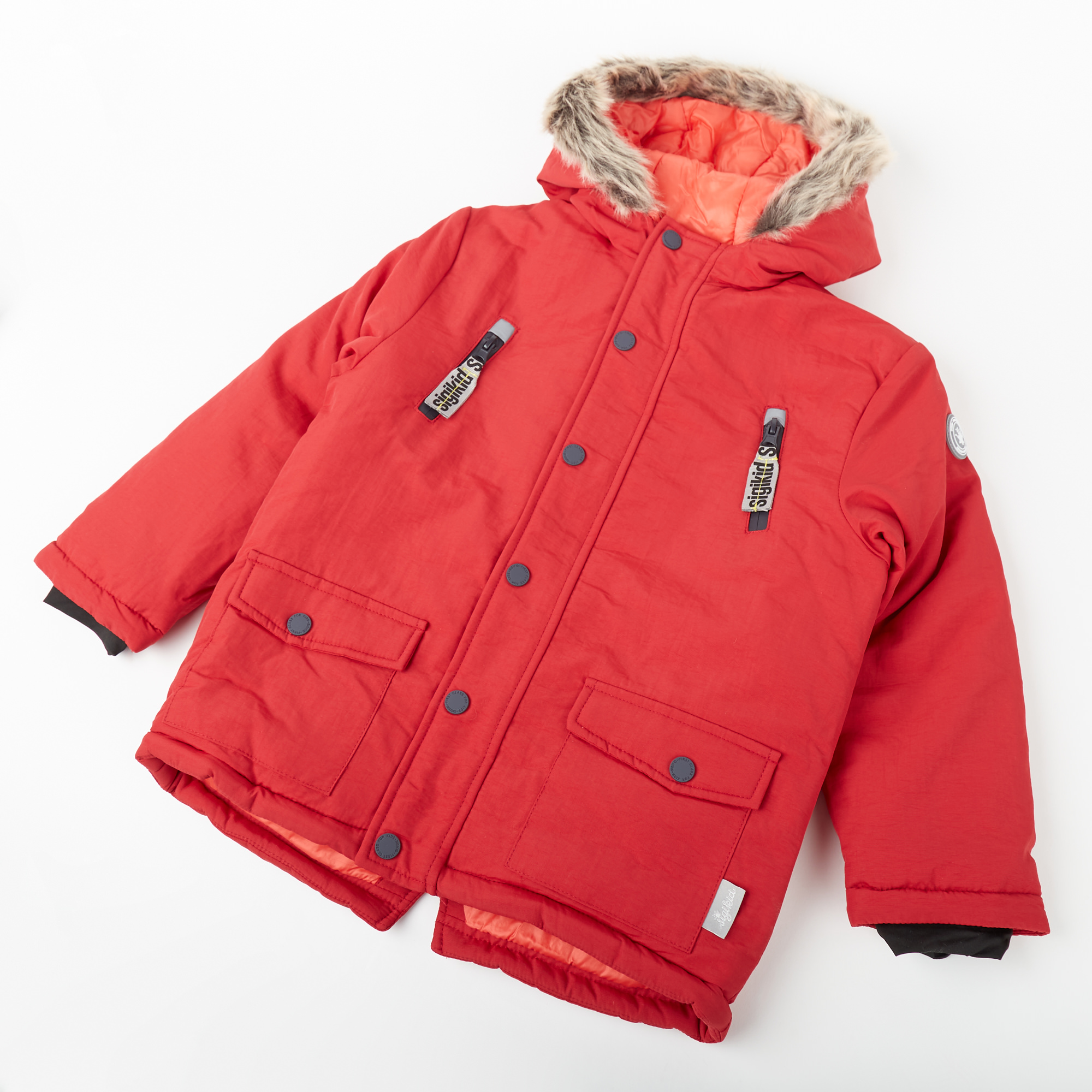 Insulated hooded winter jacket, red, for babies and toddlers
