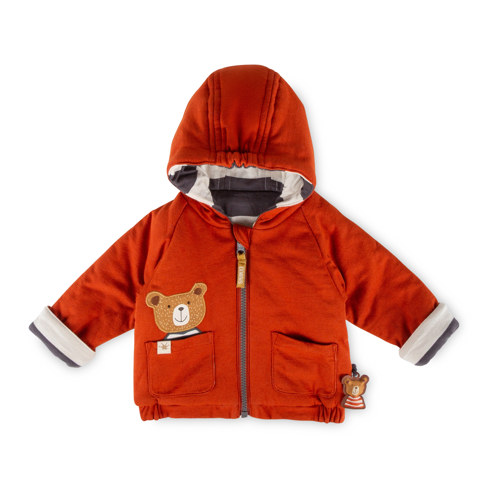 Baby Wendejacke Winterbär wattiert, rot oder grau/weiß gestreift