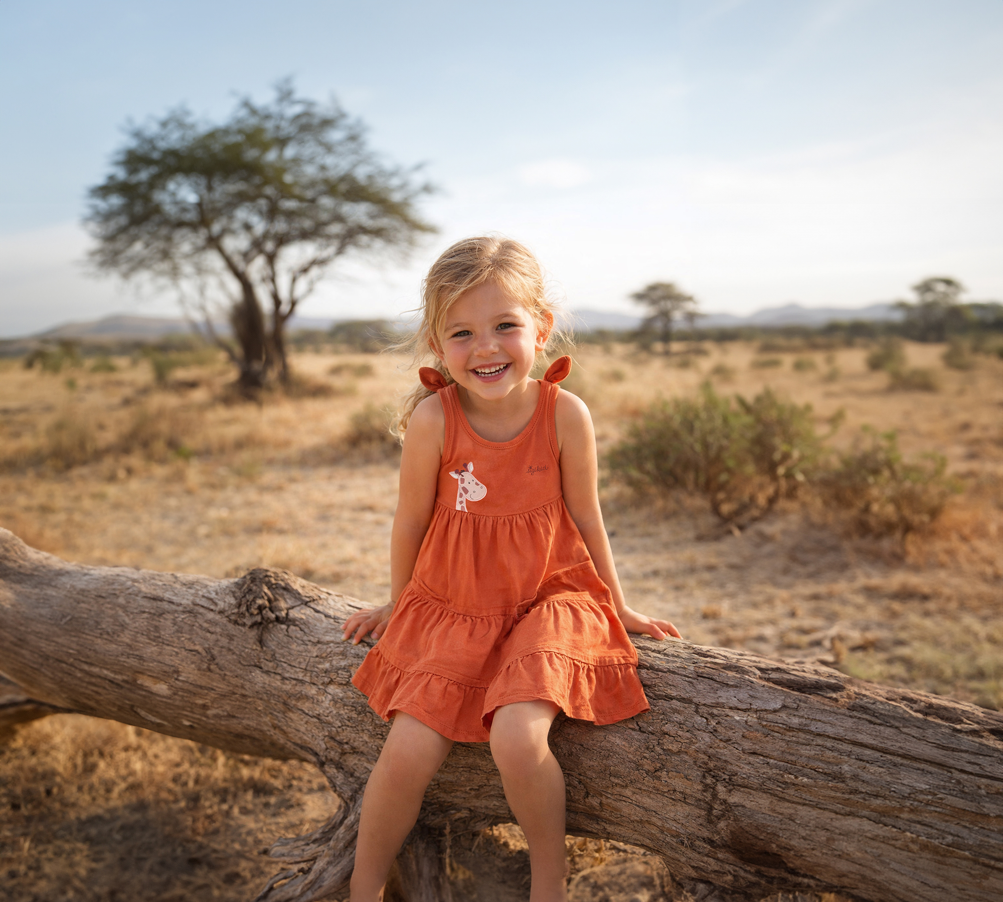 Girls' sleeveless strap flounce dress, Savanne