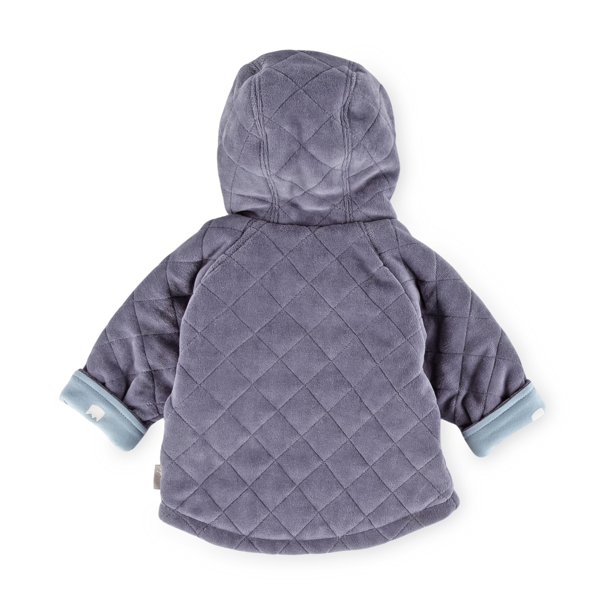 Newborn baby hooded velour jacket bear prince, quilted, dark grey