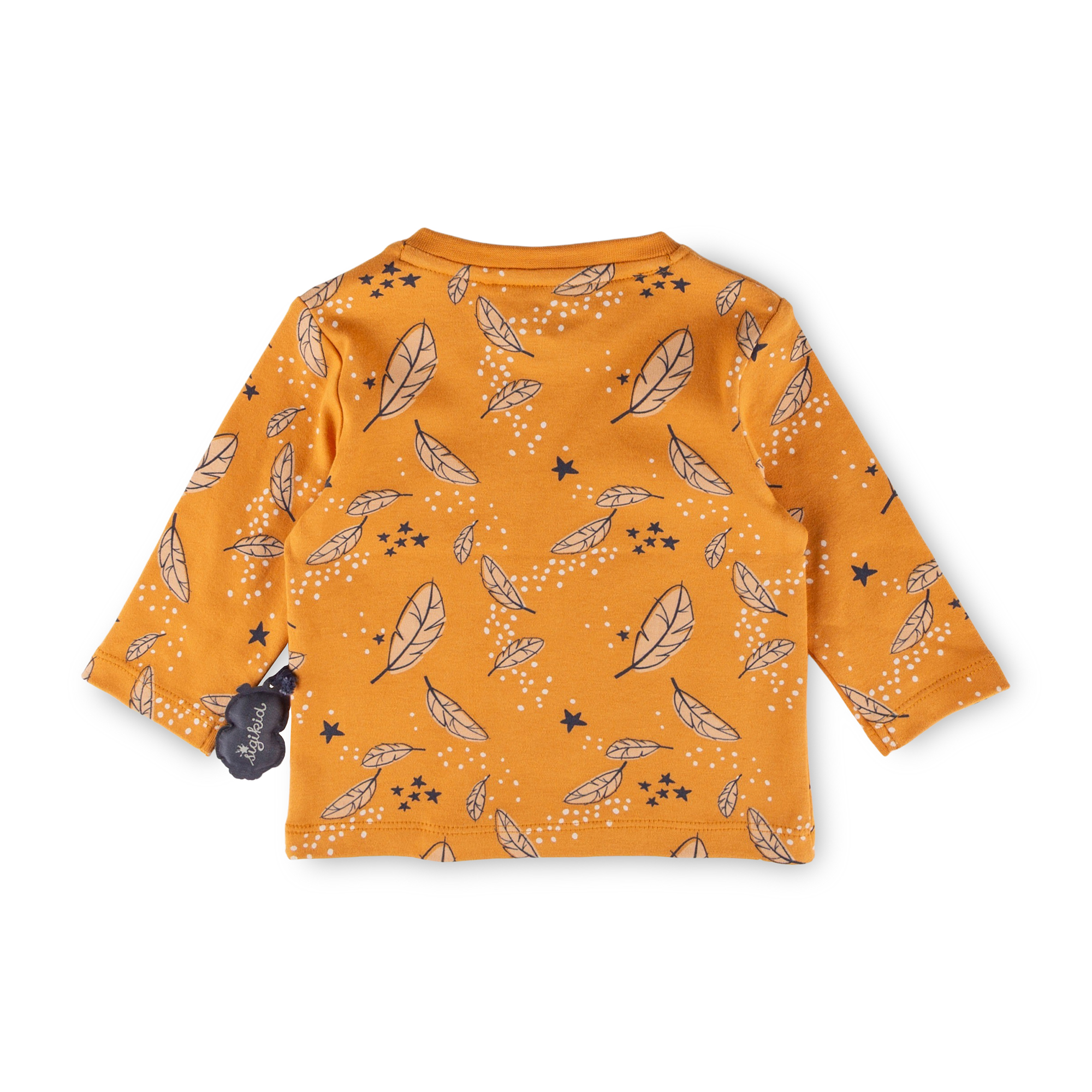 Baby Langarmshirt Eule Curious Owl, gelb mit Federprint