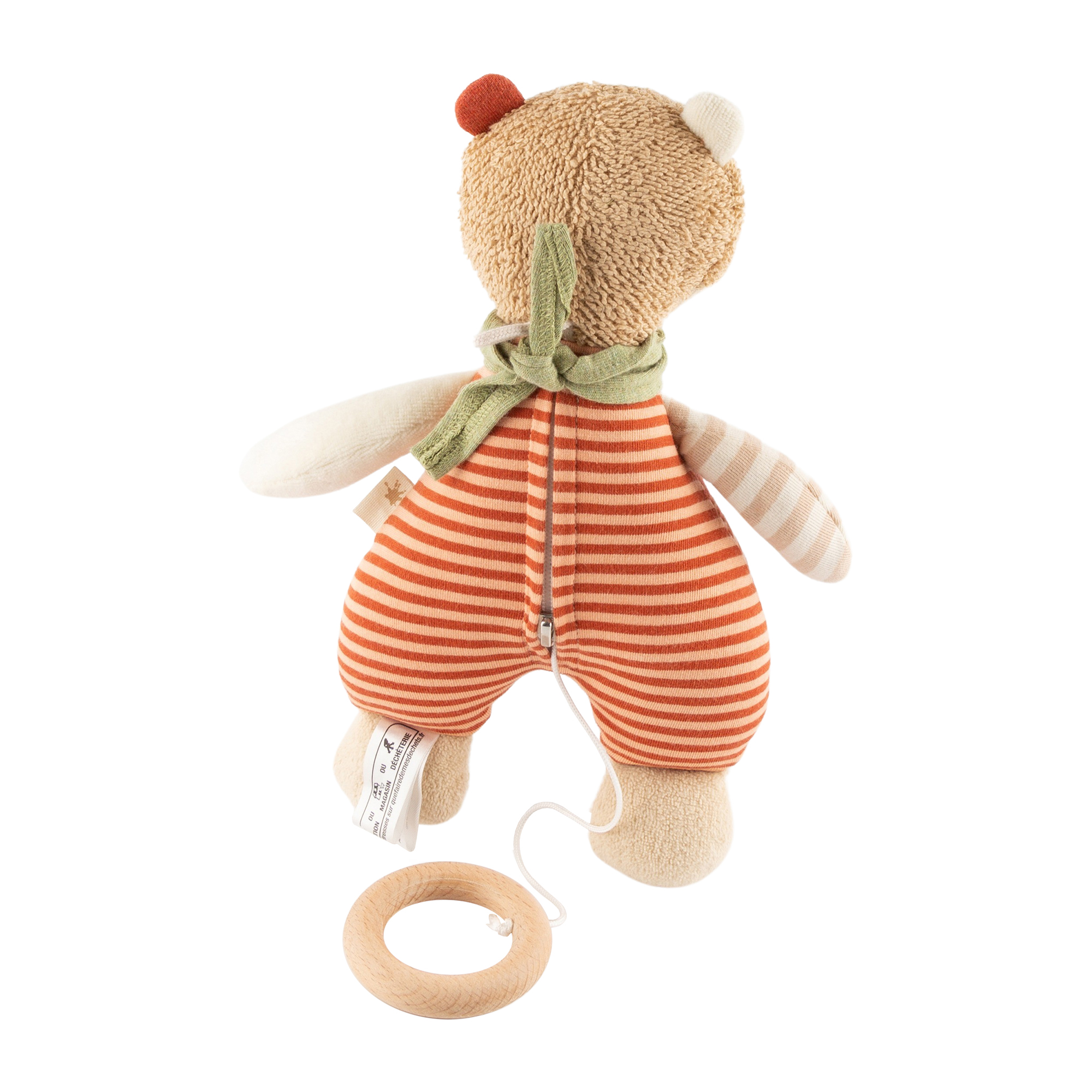 Musical soft toy bear, cream/beige/orange red