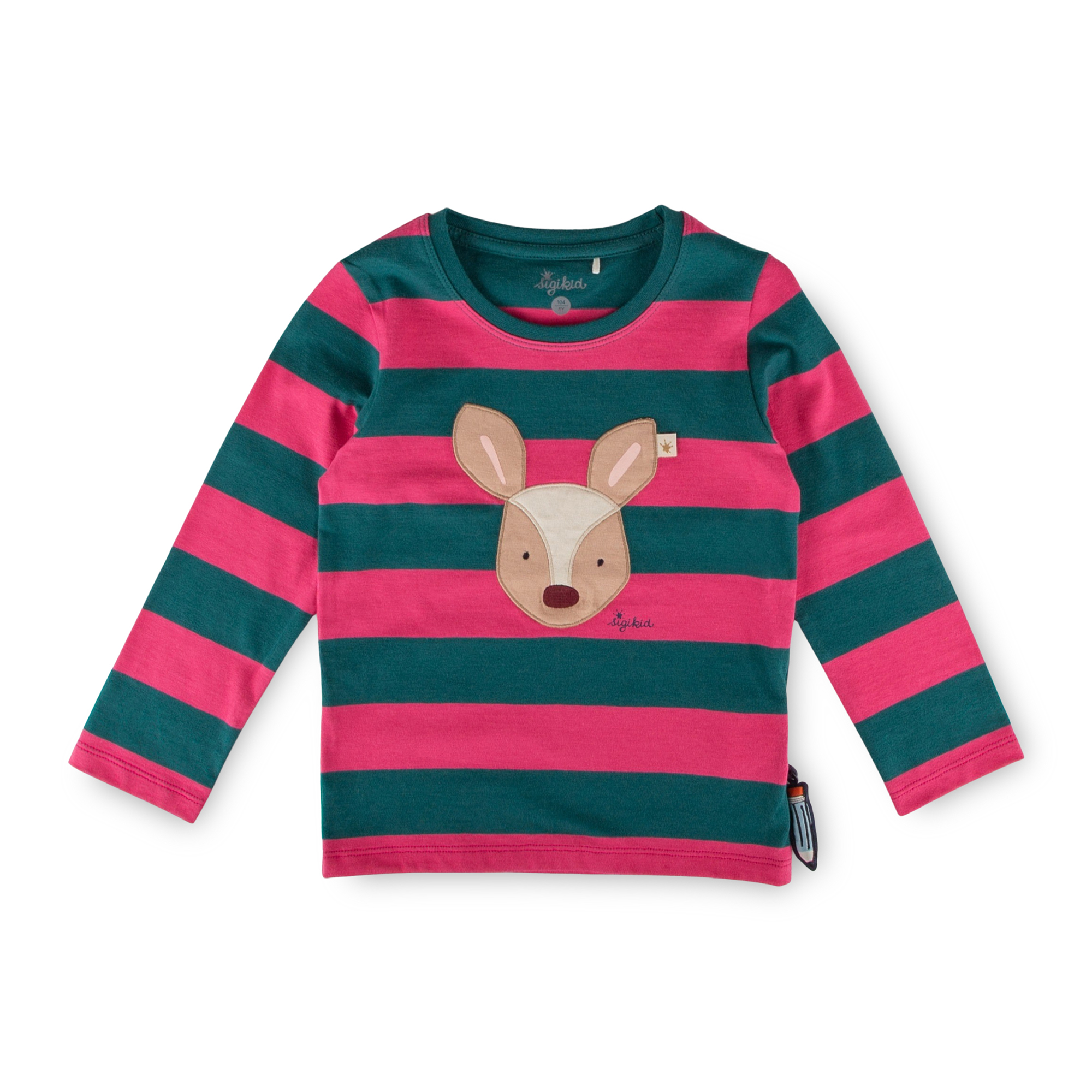 Children's long sleeve Tee roe deer, green/pink striped