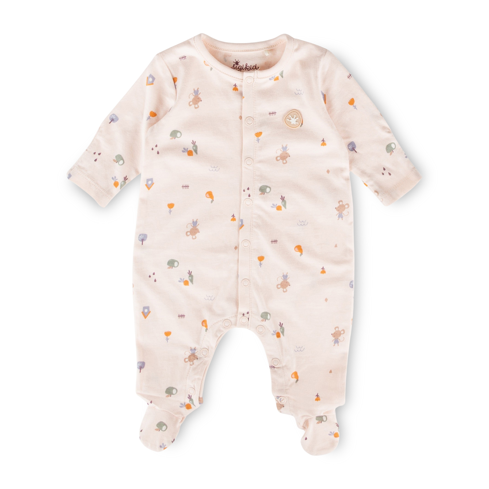 Newborn baby footed romper, foldover mittens, pastel pink