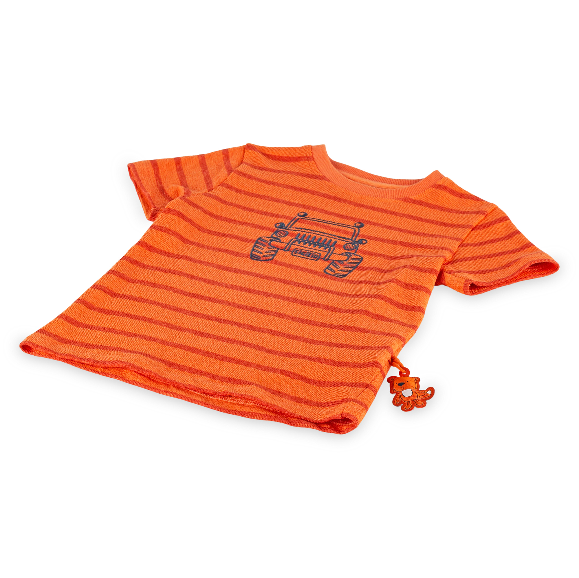 Kinder Ringel T-Shirt mit Jeep Motiv, orange-rot