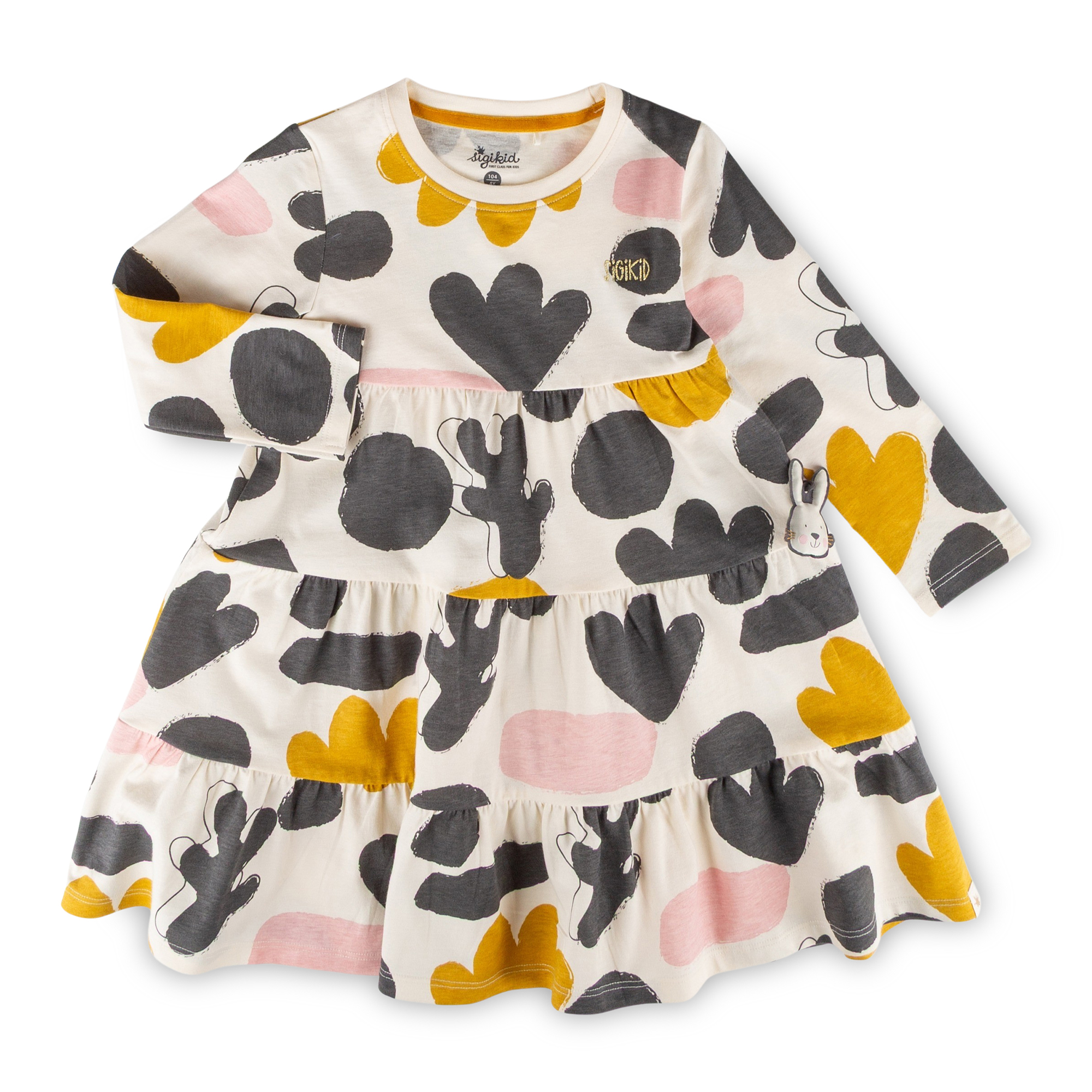 Tiered girls' long sleeve dress, Snow Bunny