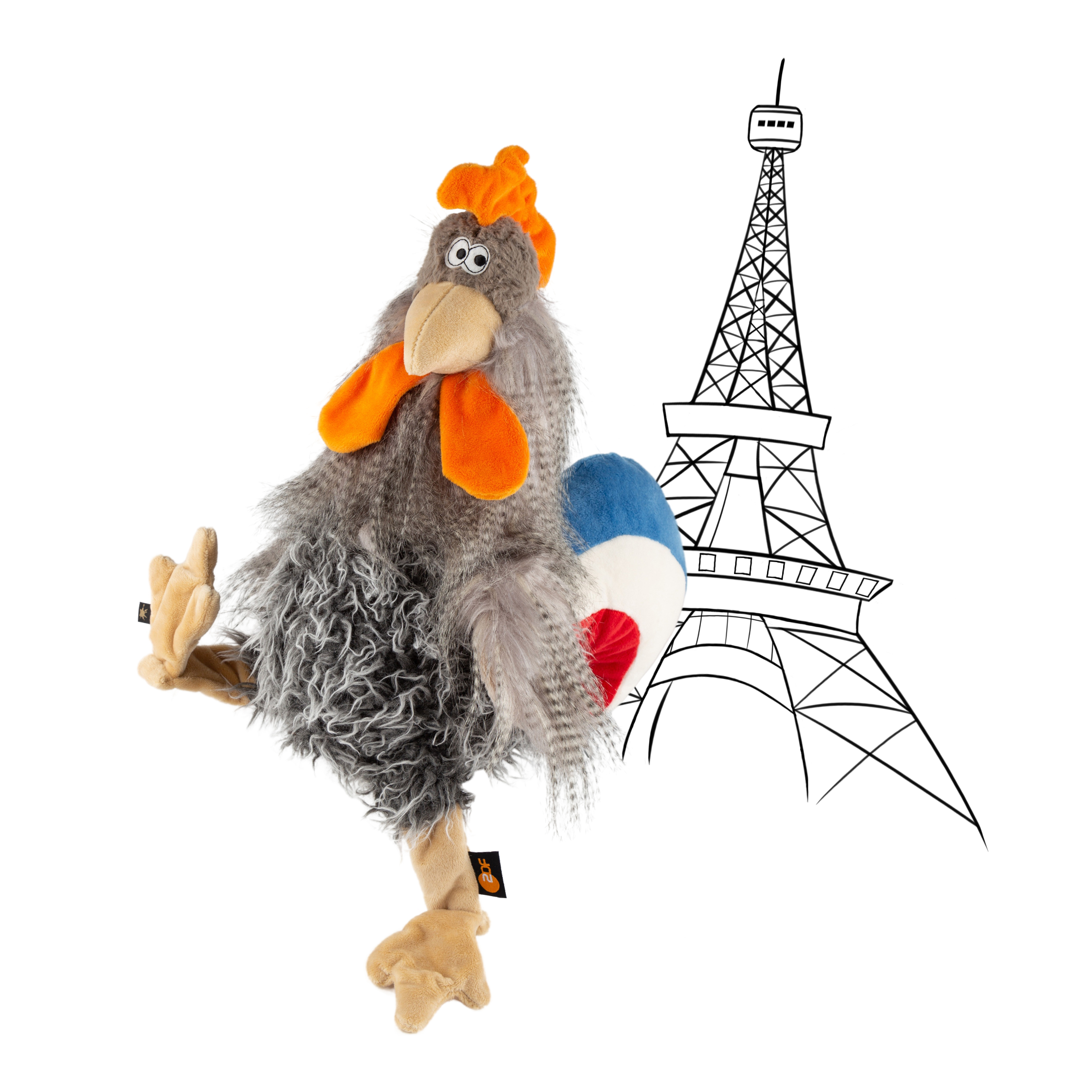 Plush rooster for TV, ZDF olympic broadcast studio Paris