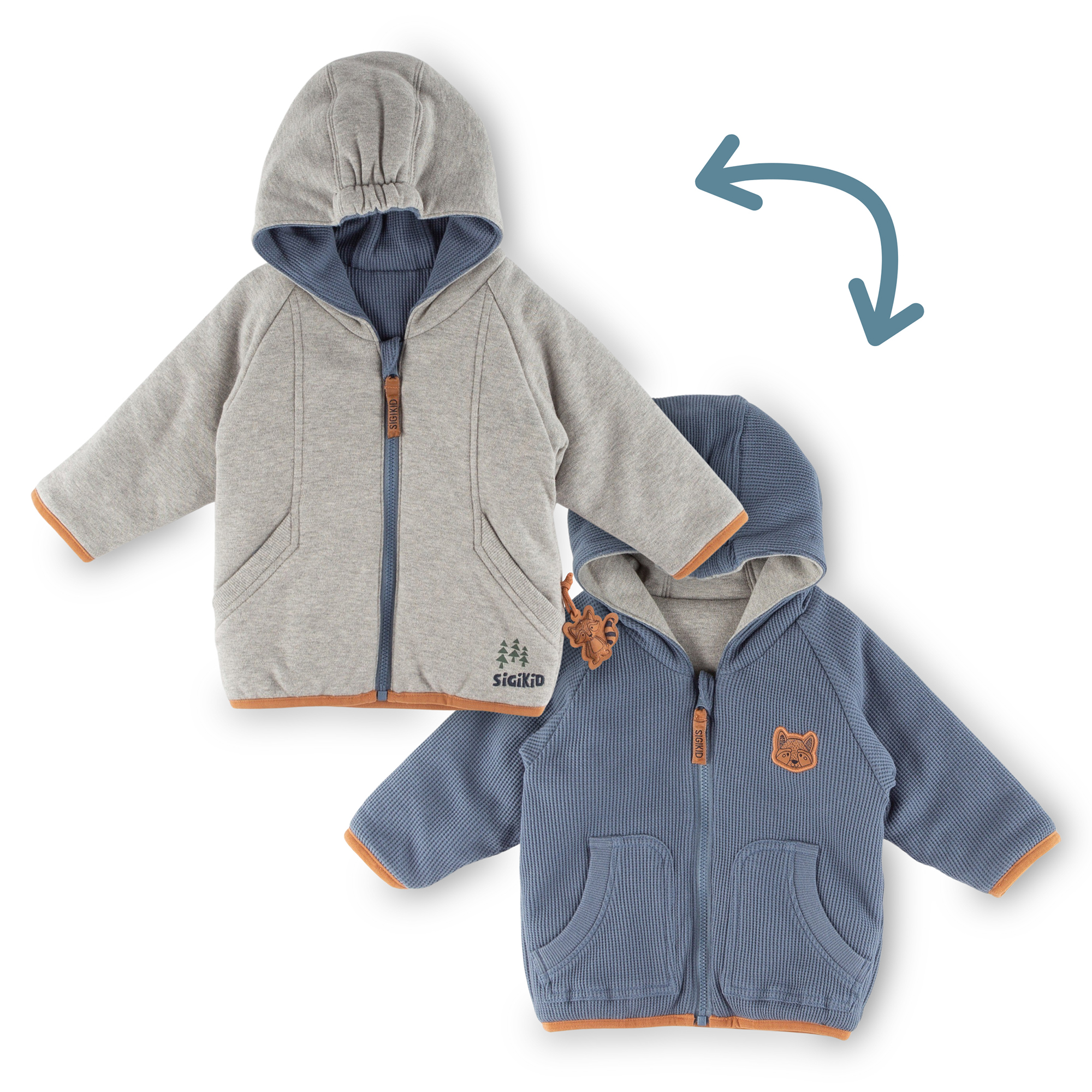 Reversible baby jacket, dual-layered, interlined