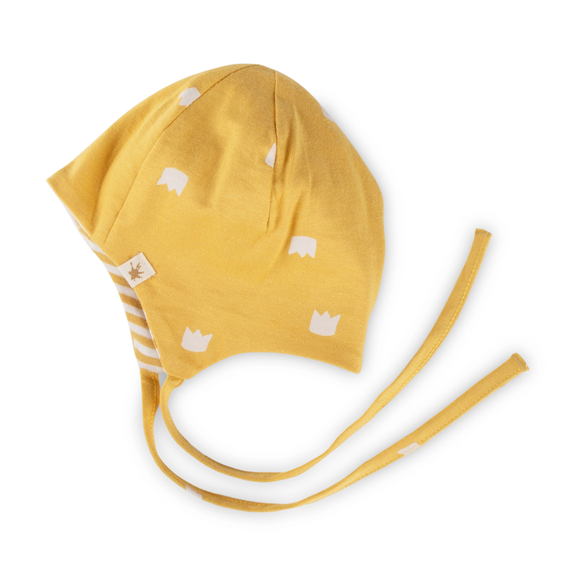 Newborn baby hat with ties, yellow