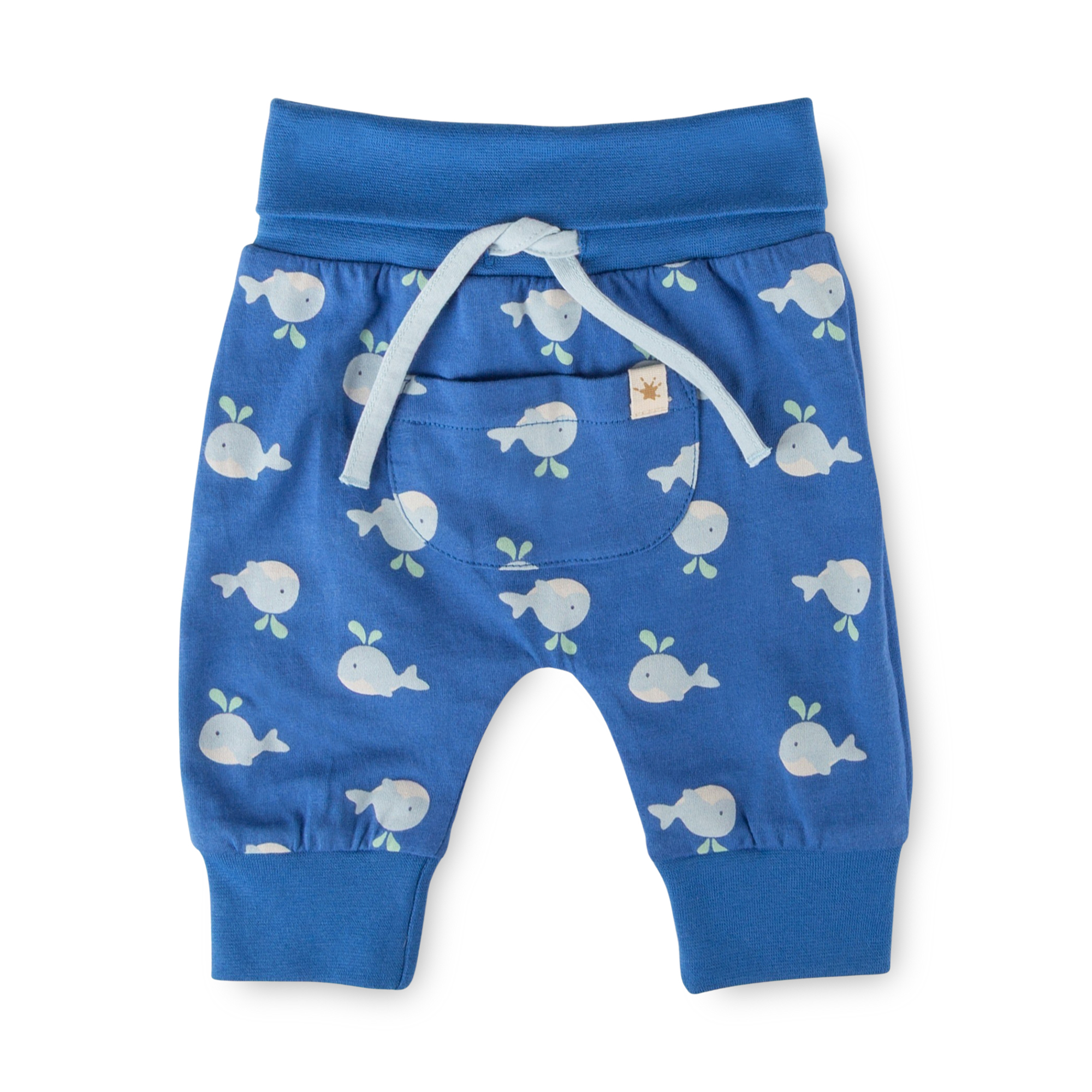 Blue newborn baby pants, pocket, whale print