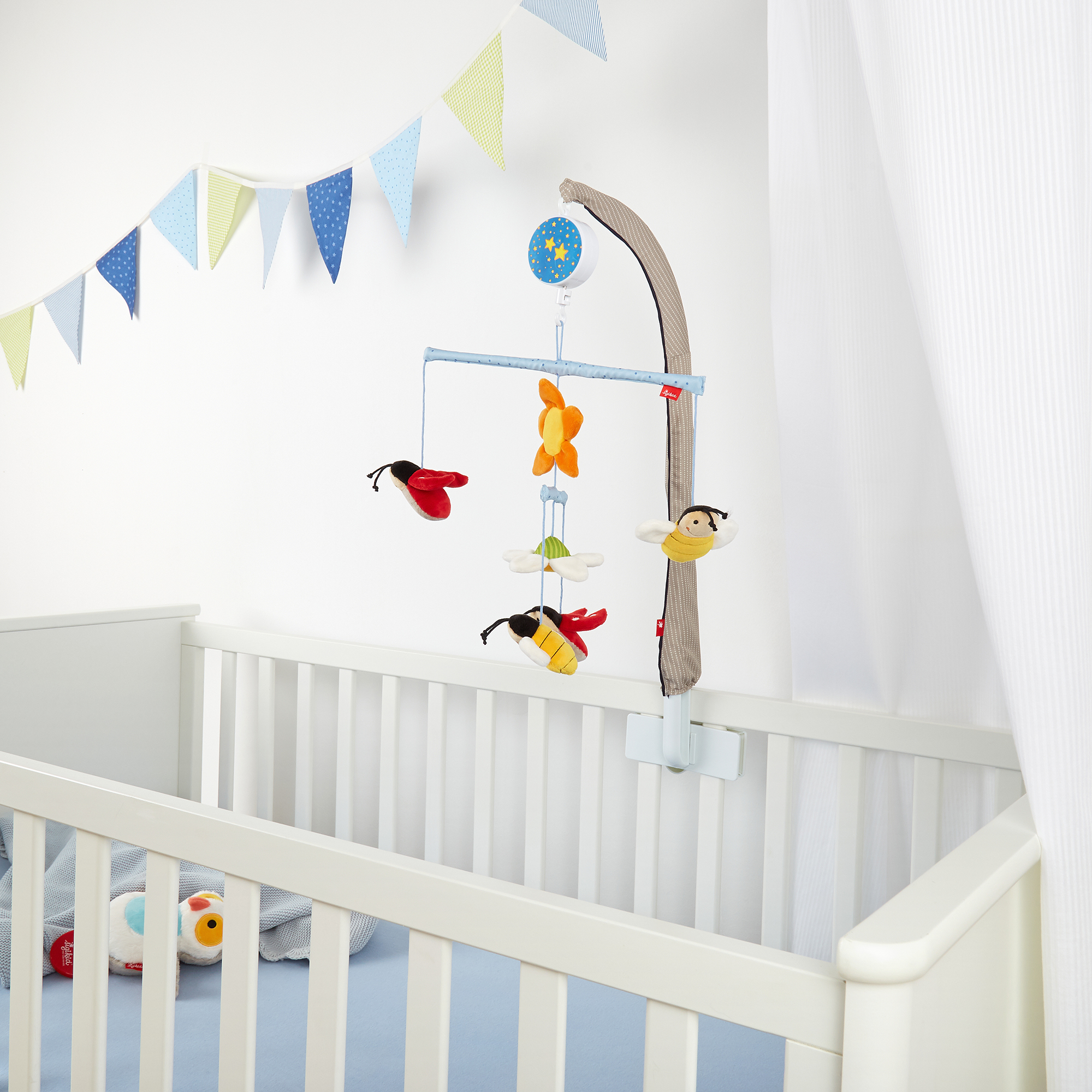 Mobile holder with circling musical box Mobile holder with circling musical box