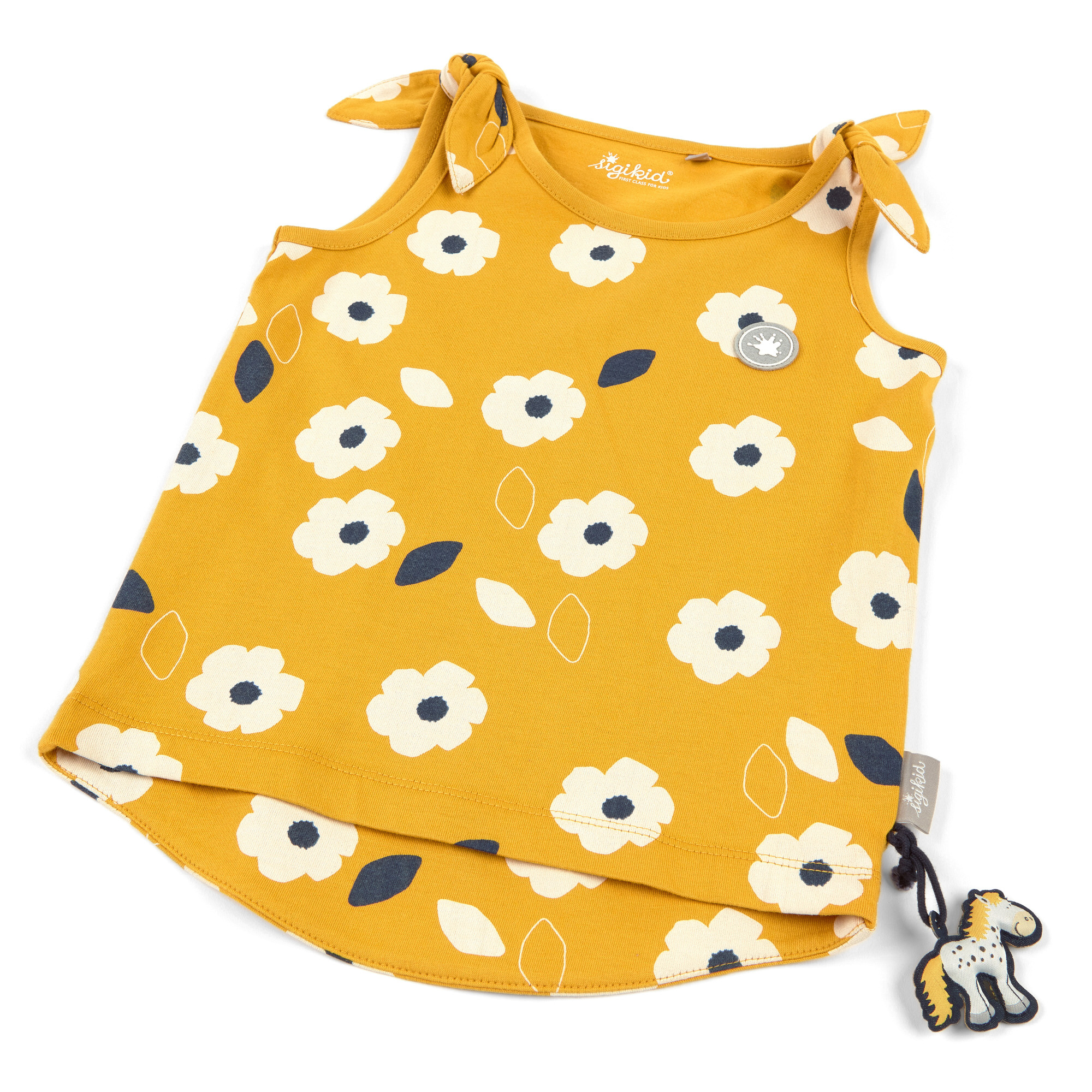 Yellow girls' tank top with bow detailing and flower print