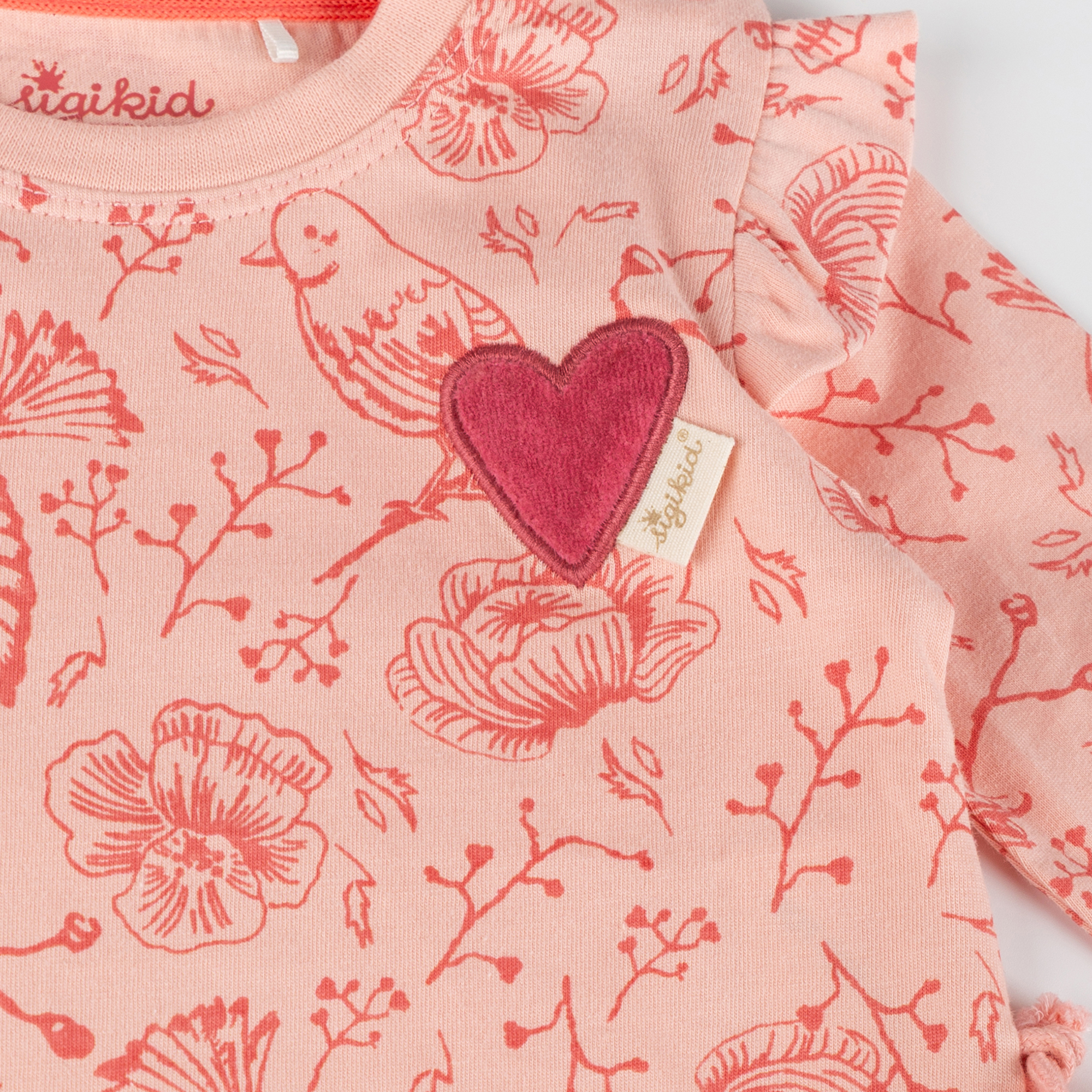 Baby Volant Longshirt mit Vögelschen Print und Herzchen Motiv, rosa