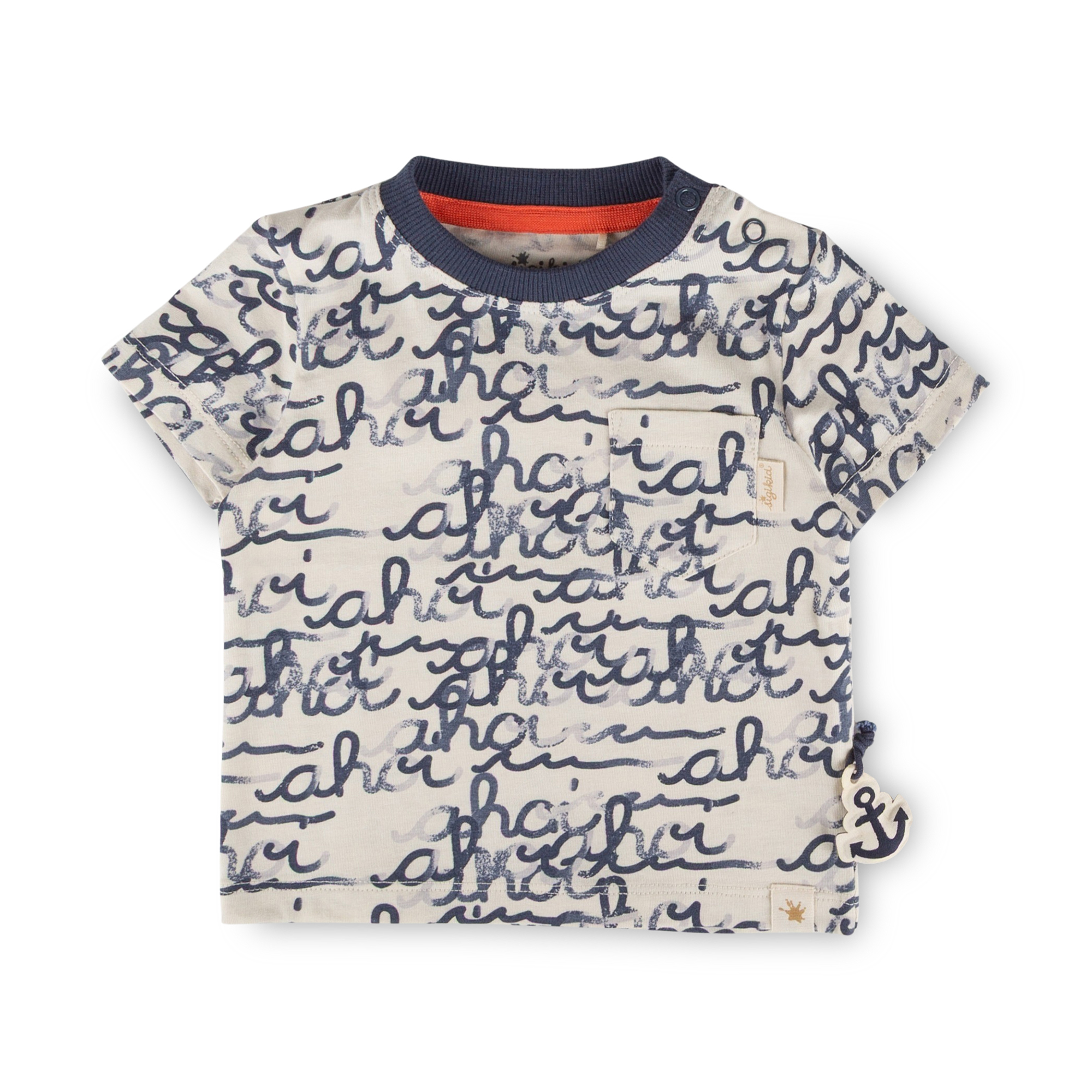 Baby T-Shirt mit "Ahoi" Print, weiß mit blau
