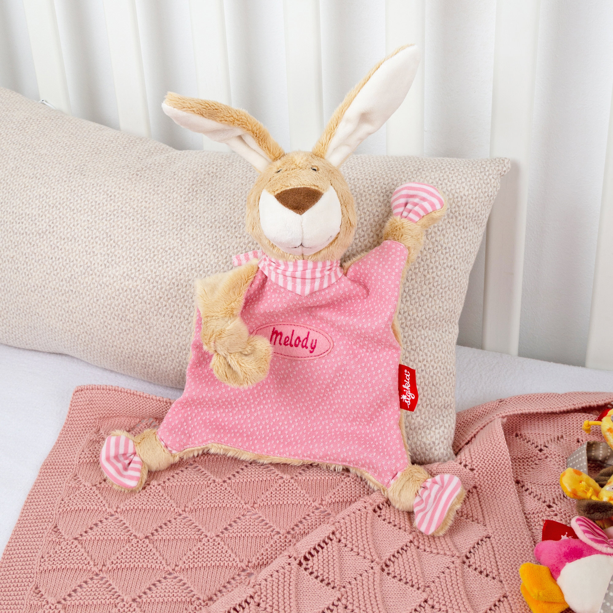 Individualized baby lovey rabbit, pink Individualized baby lovey rabbit, pink