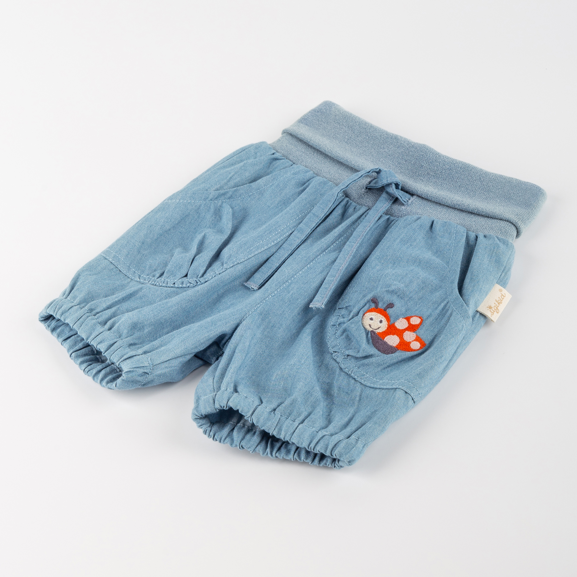 Light blue baby chambray shorts Happy Ladybug