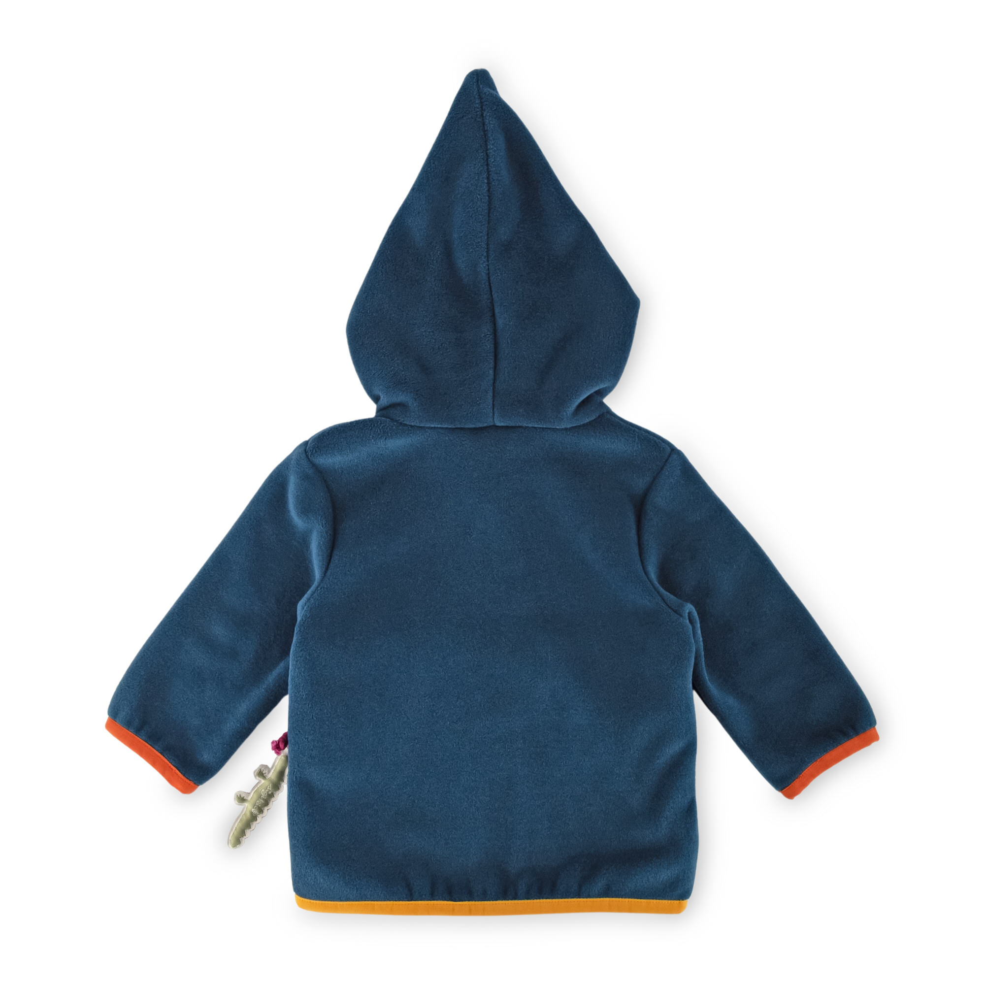 Pixie hood baby fleece jacket, dark teal blue