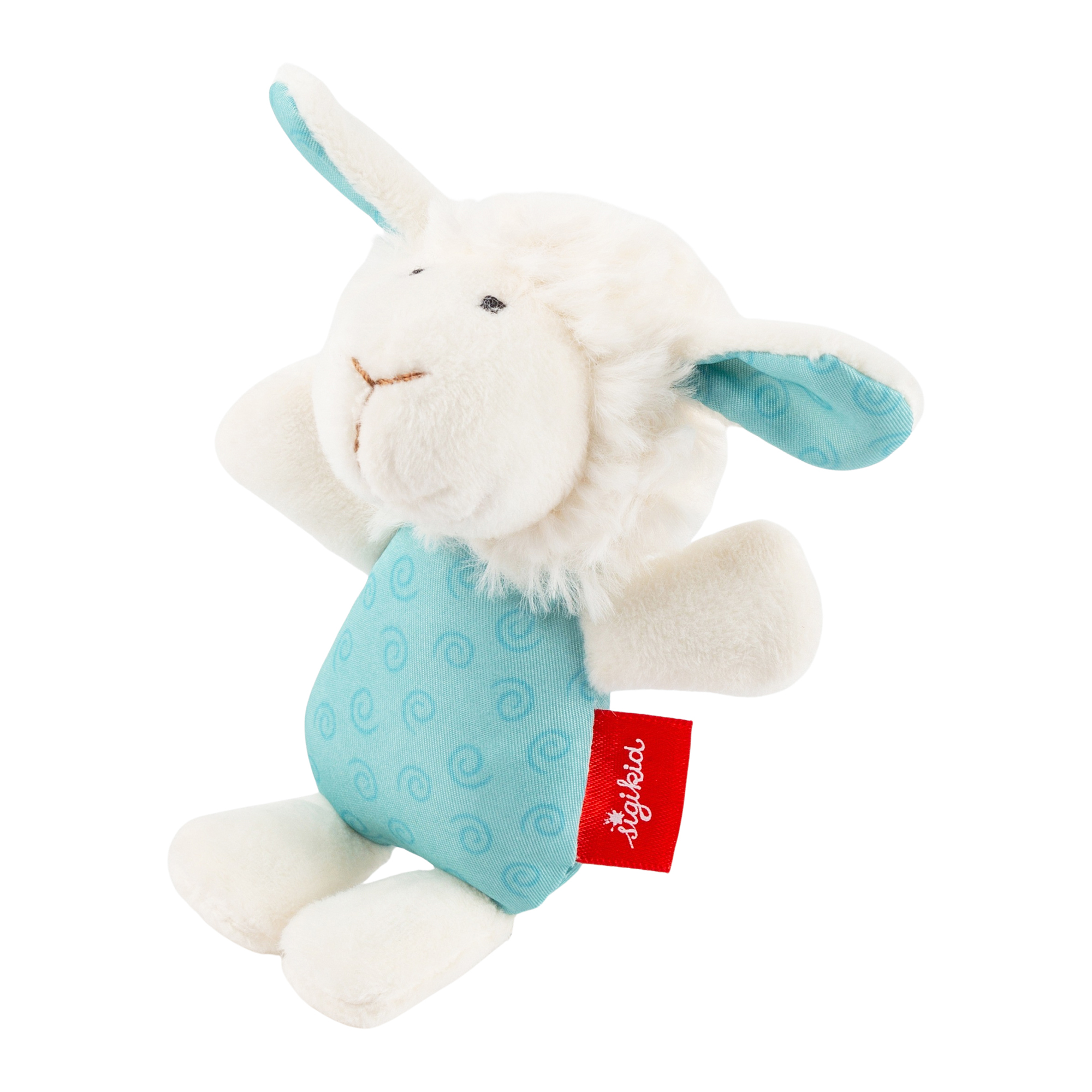 Baby grasping soft toy rattle sheep