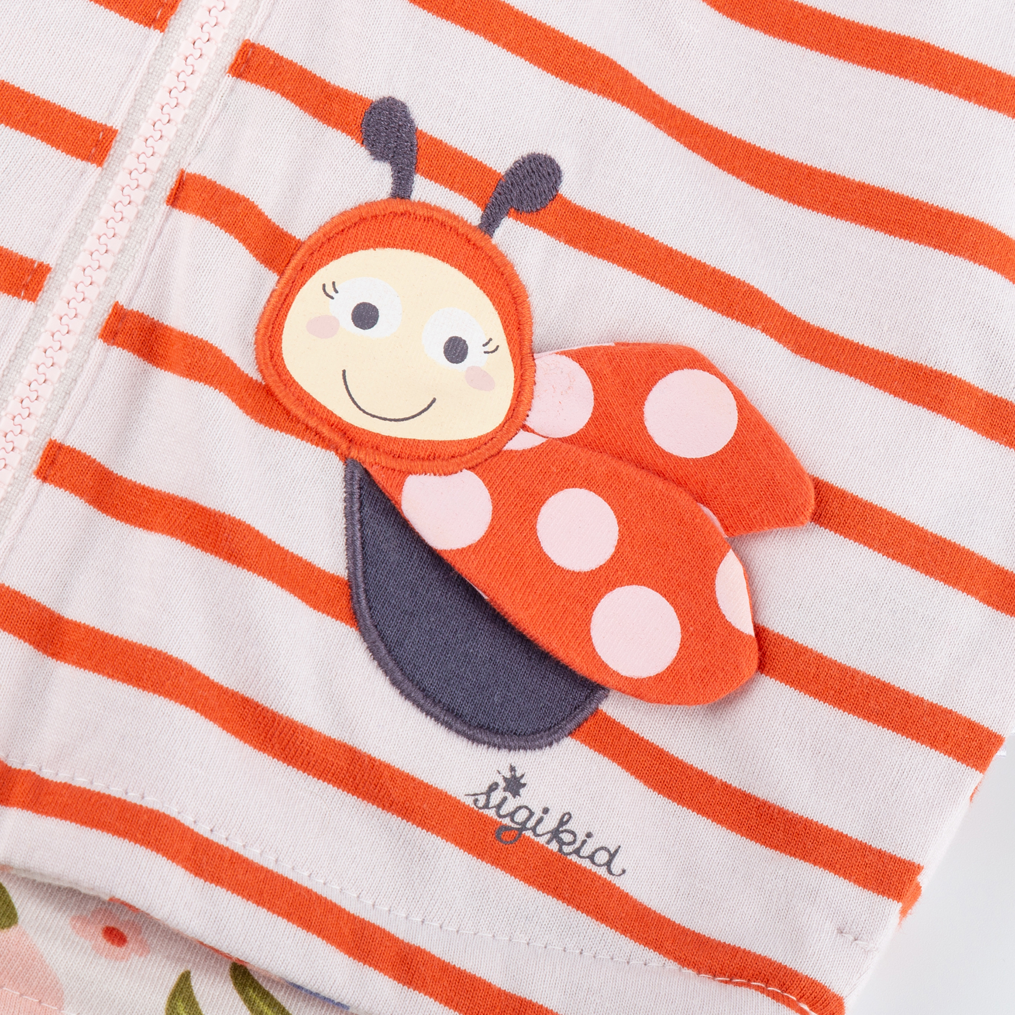 Reversible hooded baby jacket interlined, Happy Ladybug