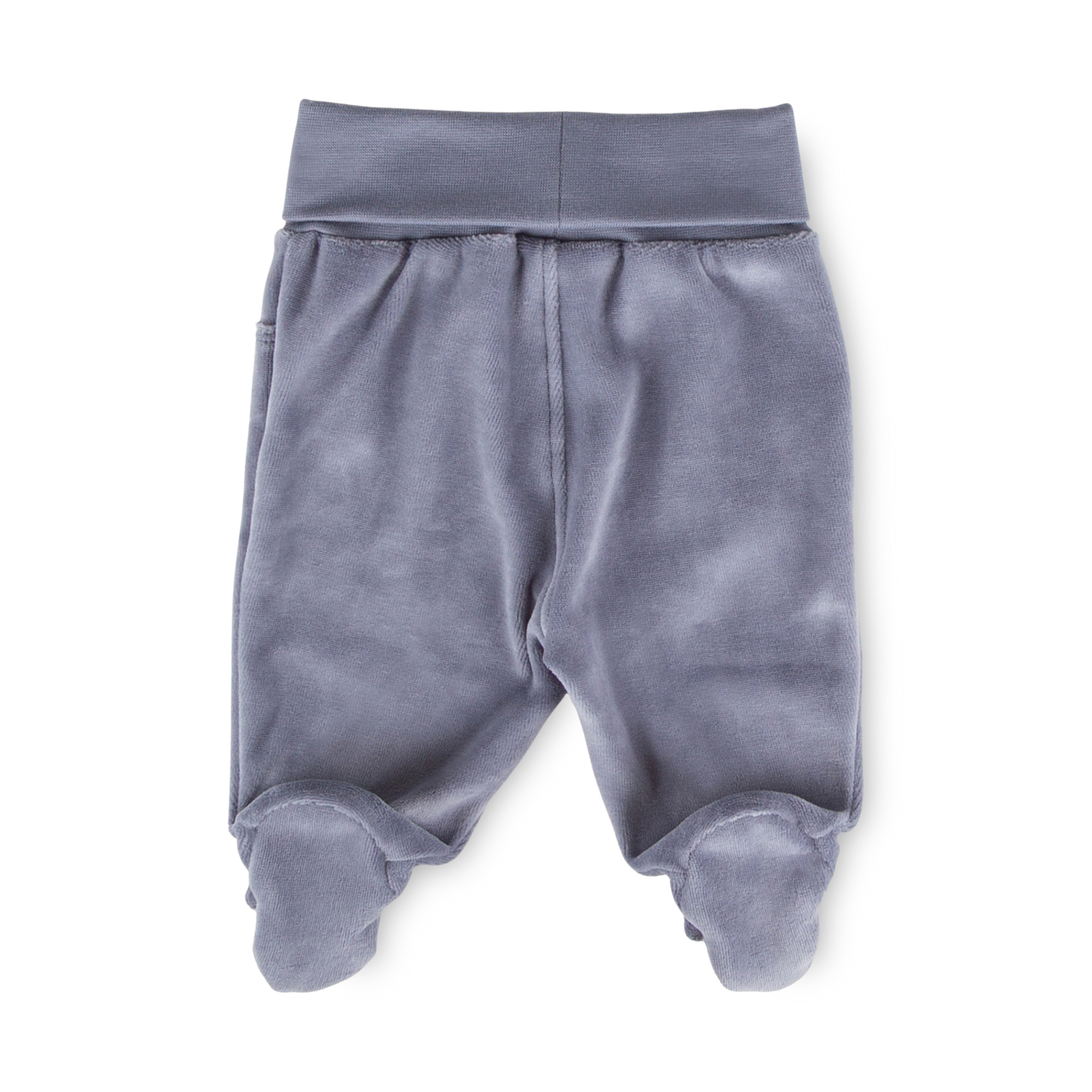Newborn baby footed velour trousers, blue