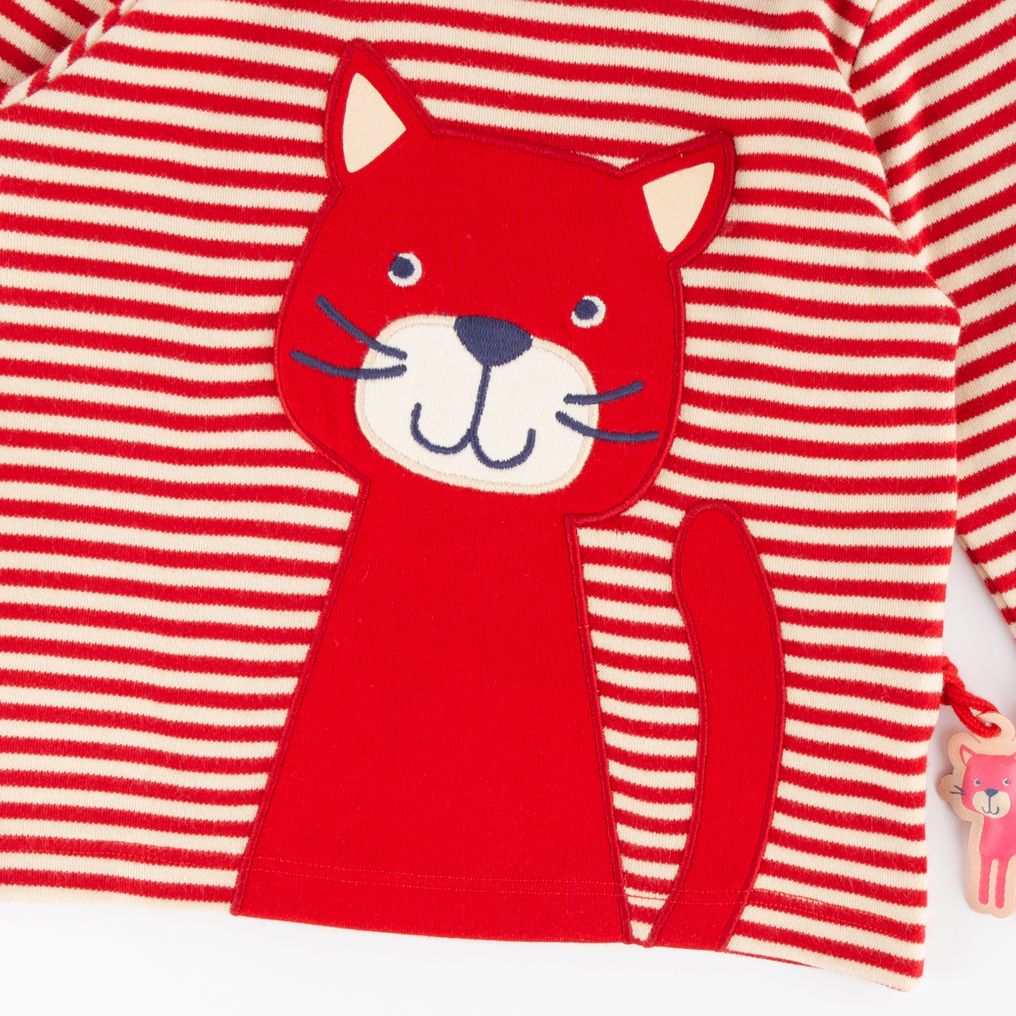 Baby Ringel Langarmshirt mit Katzen Motiv, rot-weiß