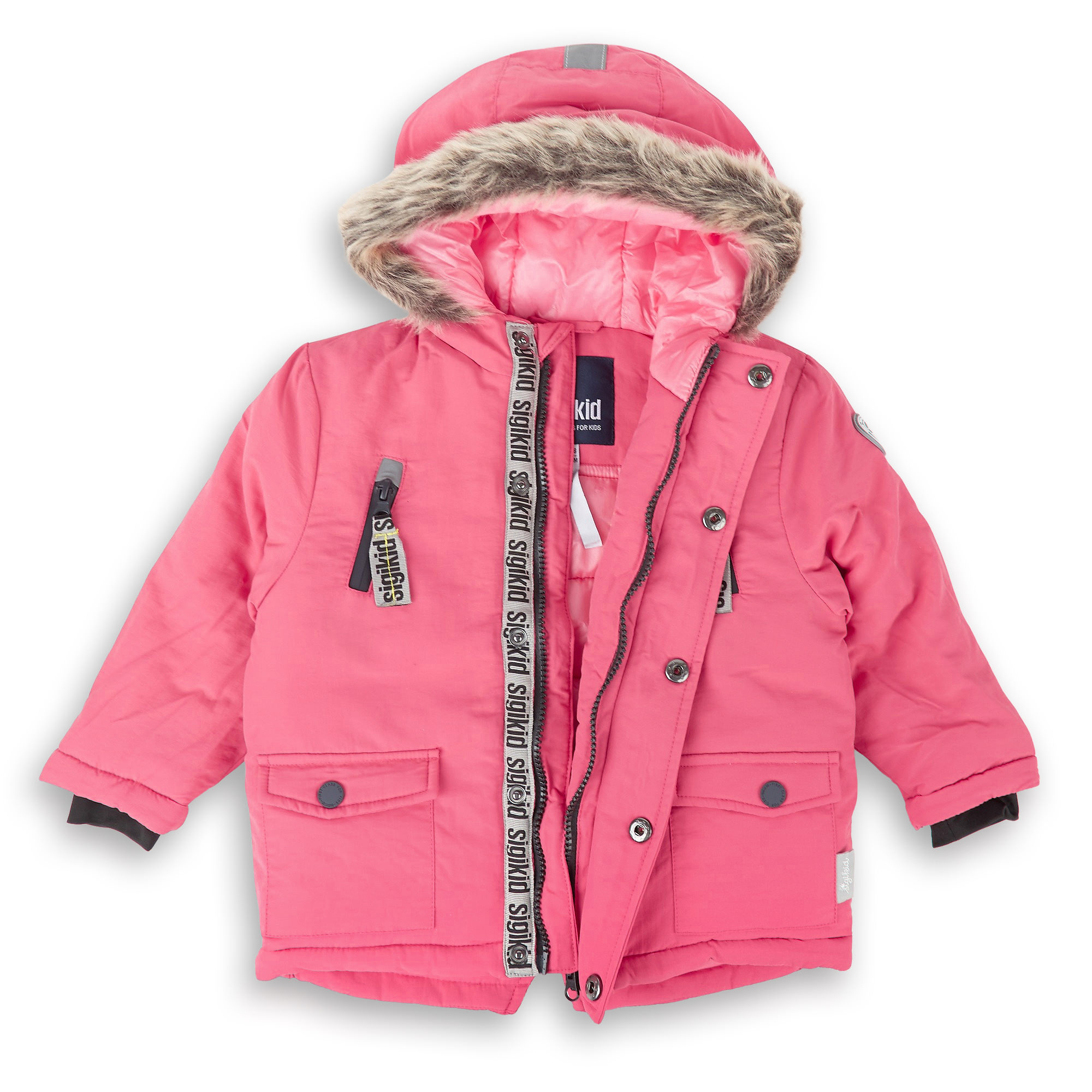 Pink insulated hooded winter jacket for baby and toddler girls