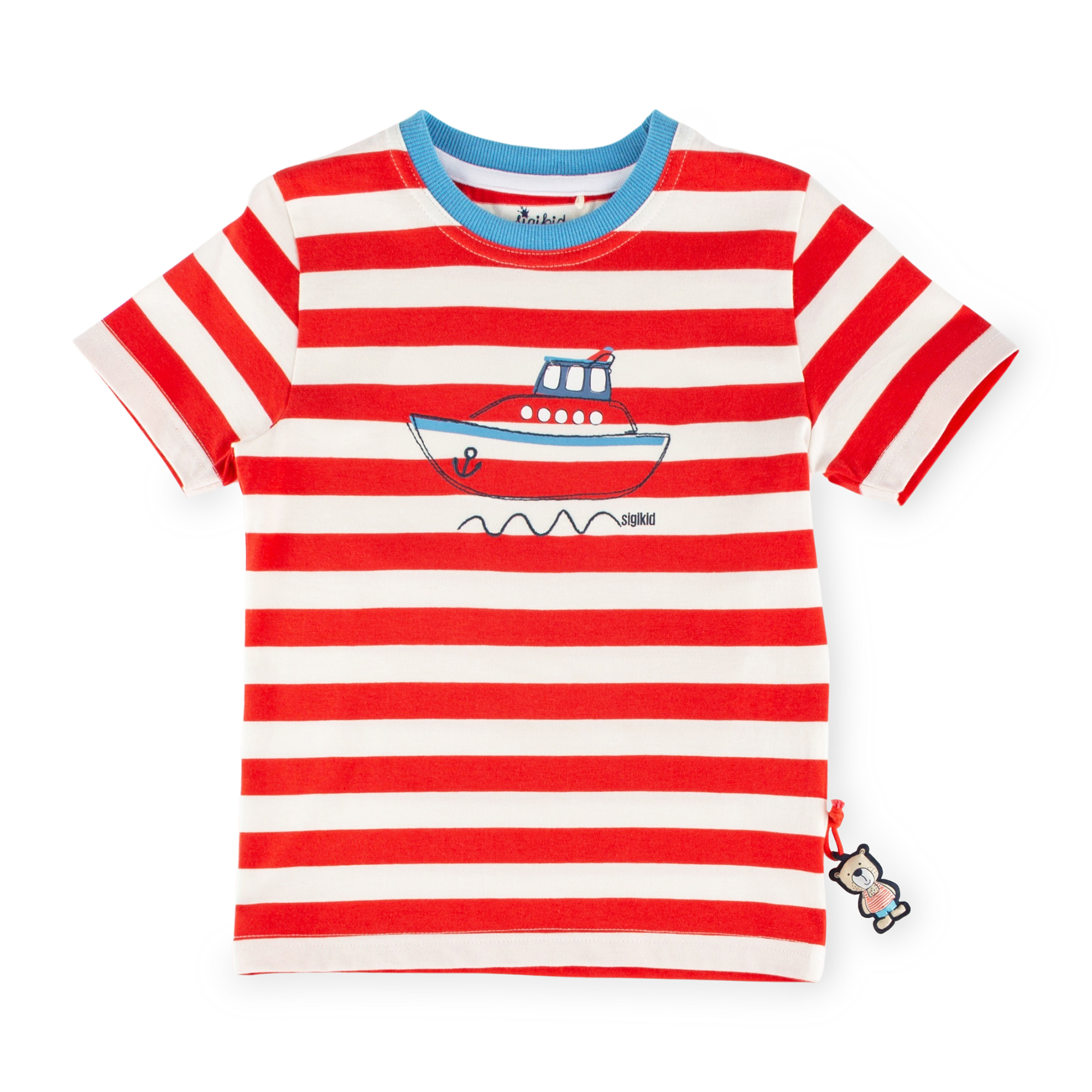 Kinder T-Shirt mit Boot Motiv, rot-weiß gestreift
