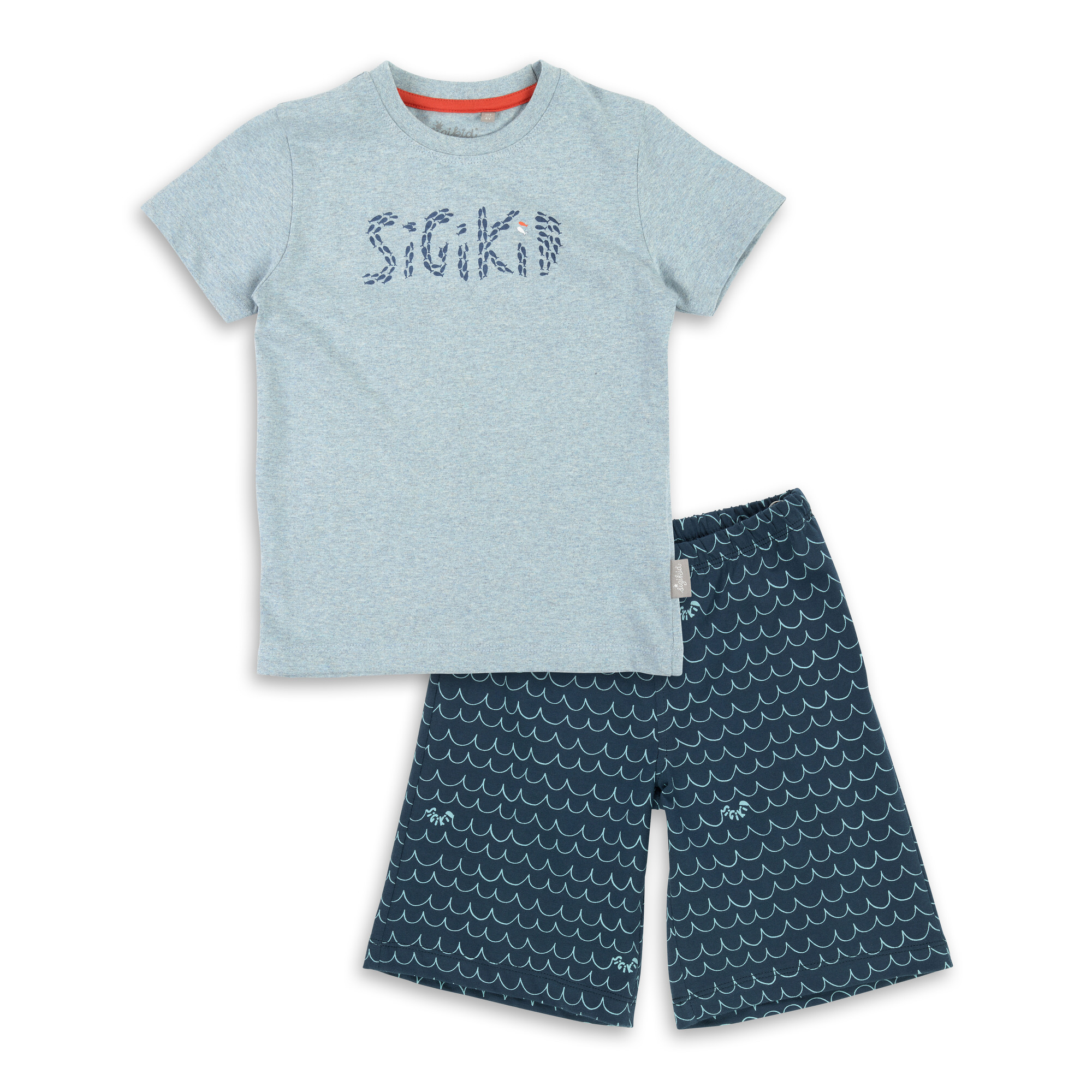 Kurzer Kinder Sommer Schlafanzug Fisch und Meer, blau