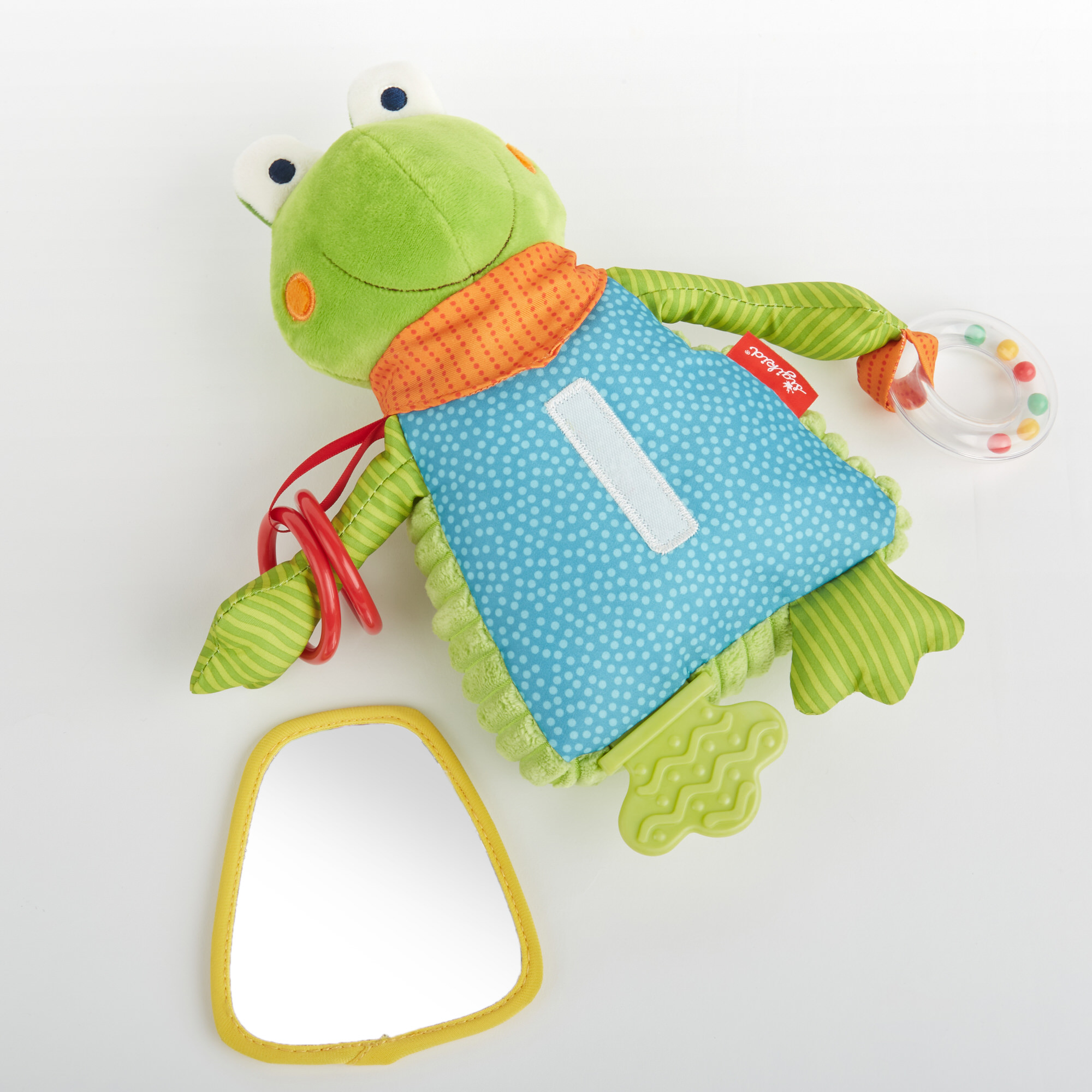 Activity soft toy frog with foil mirror, PlayQ