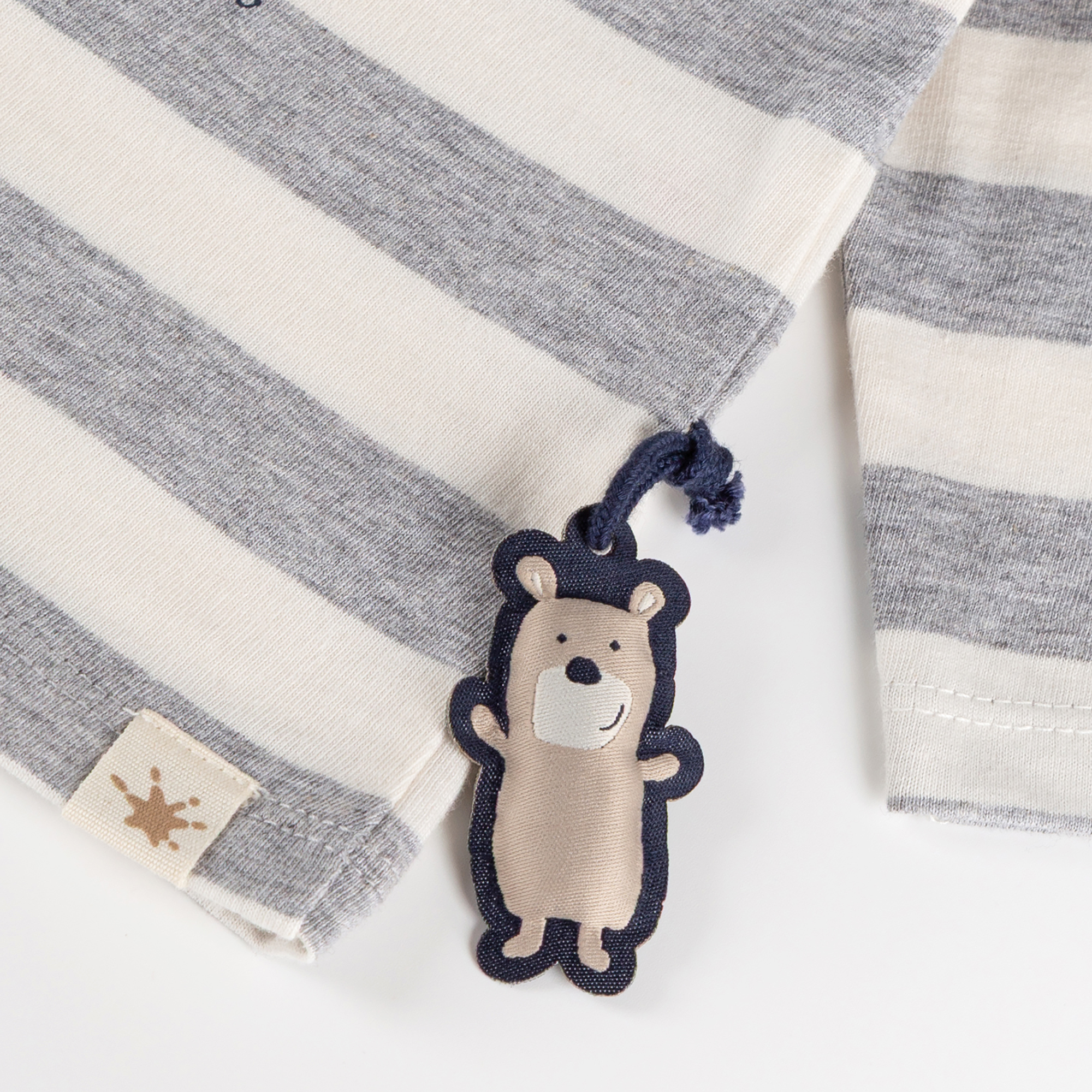 Gestreiftes Baby Langarmshirt Pinguin weiß/hellgrau