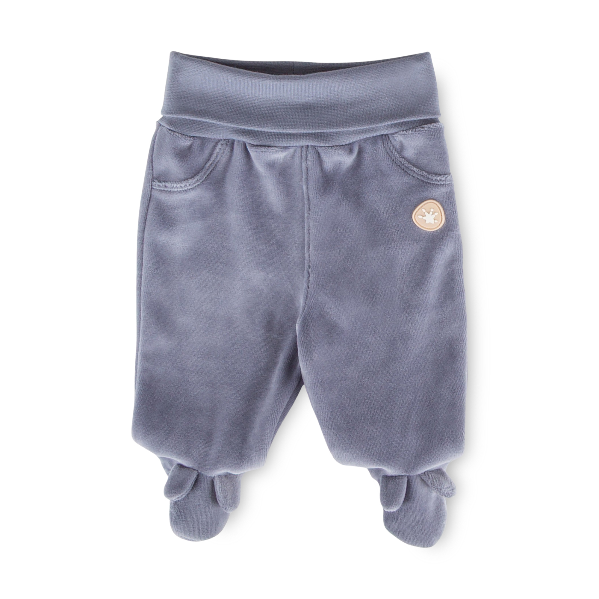 Newborn baby footed velour trousers, blue