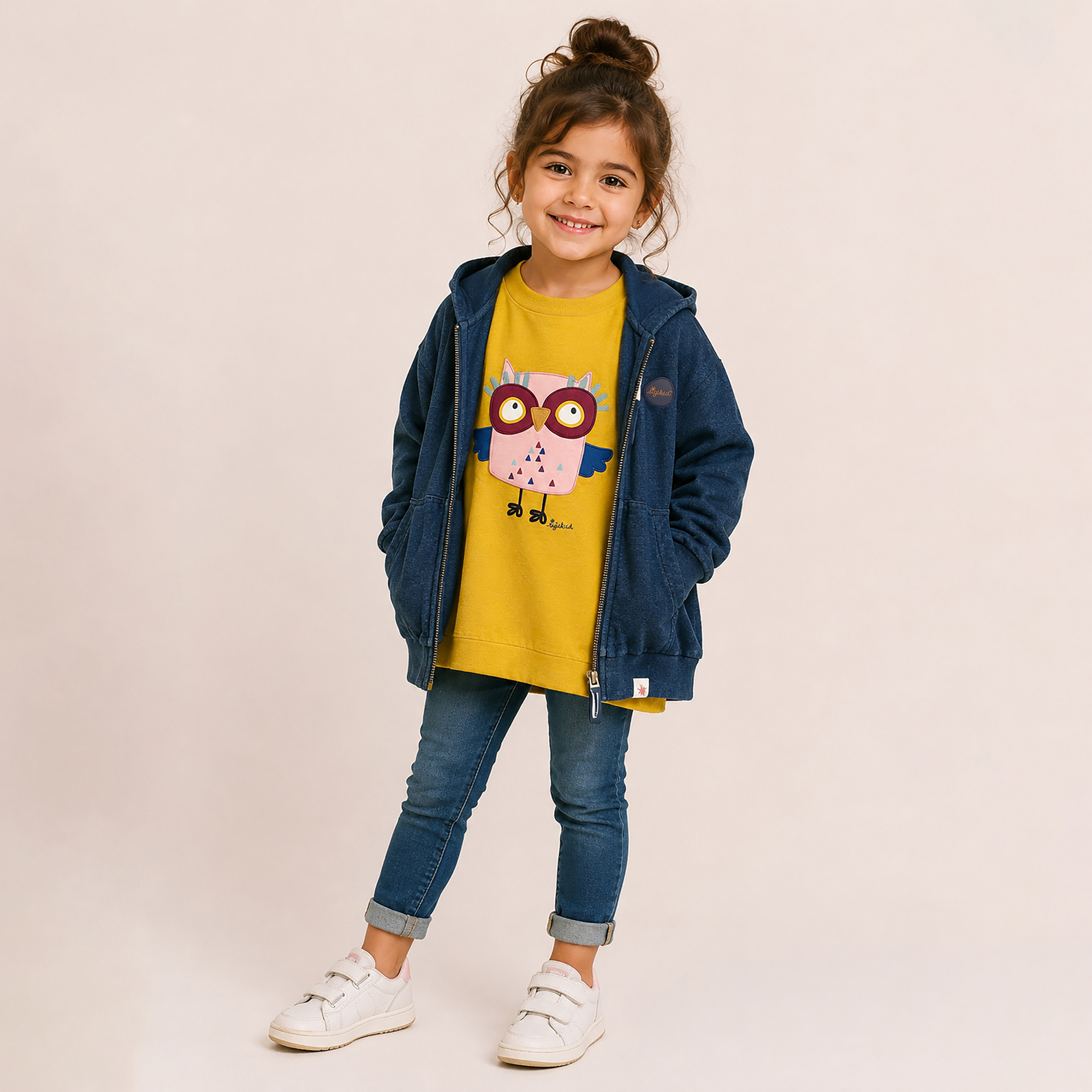 Kinder Kapuzen Sweatjacke Denim Optik Klecks, dunkelblau