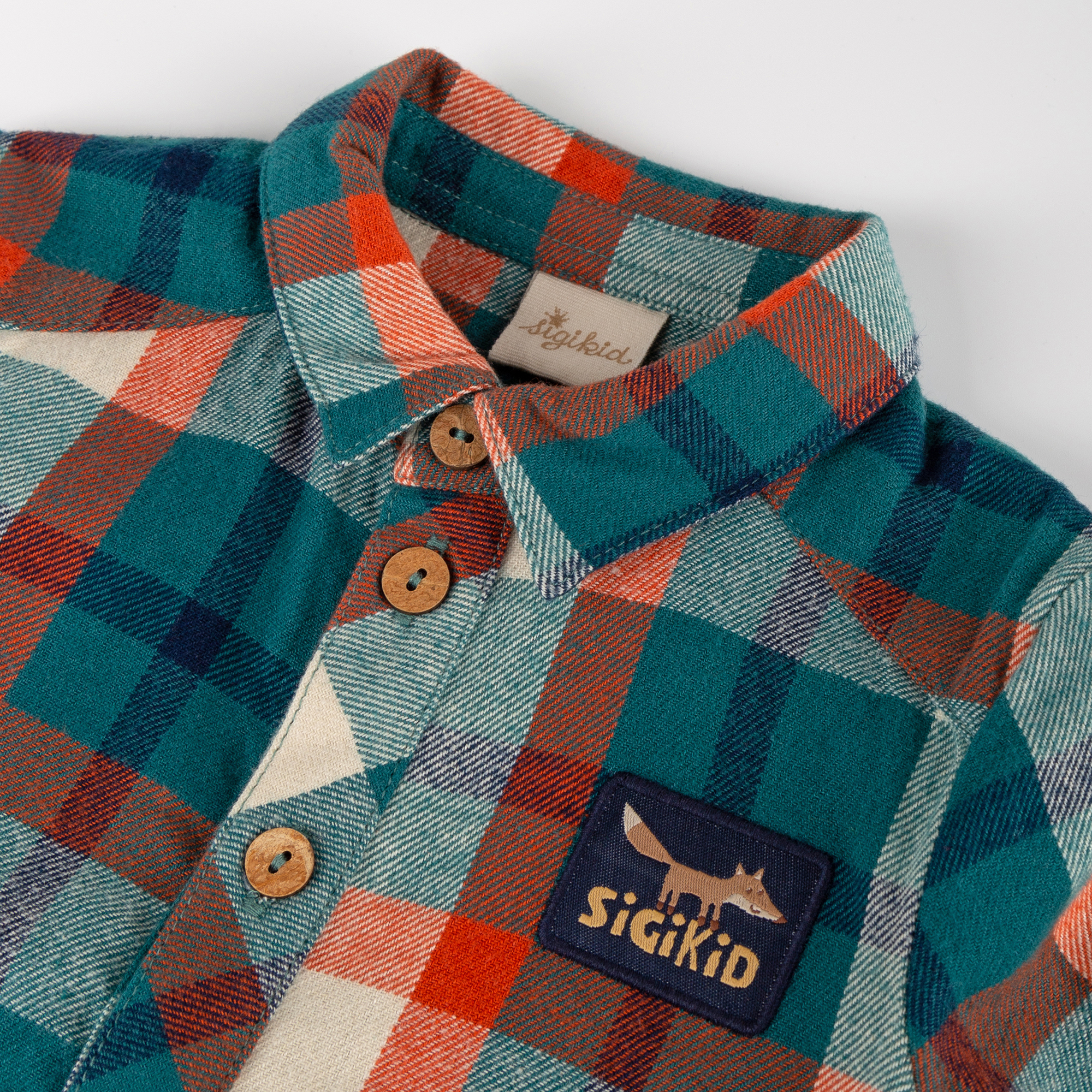 Check collared baby flannel shirt Wild Fox, green