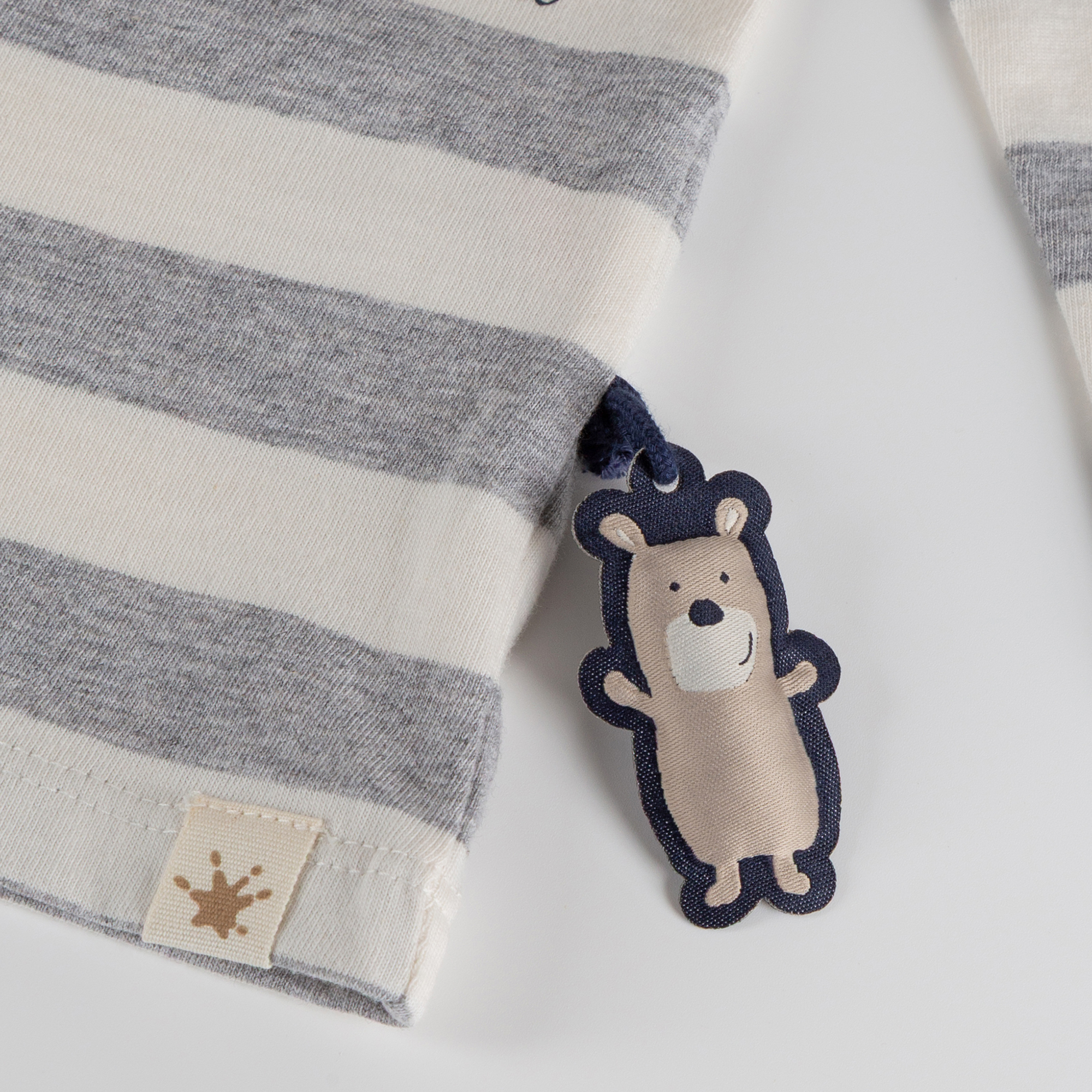 Children's long sleeve Tee bear, striped white/grey