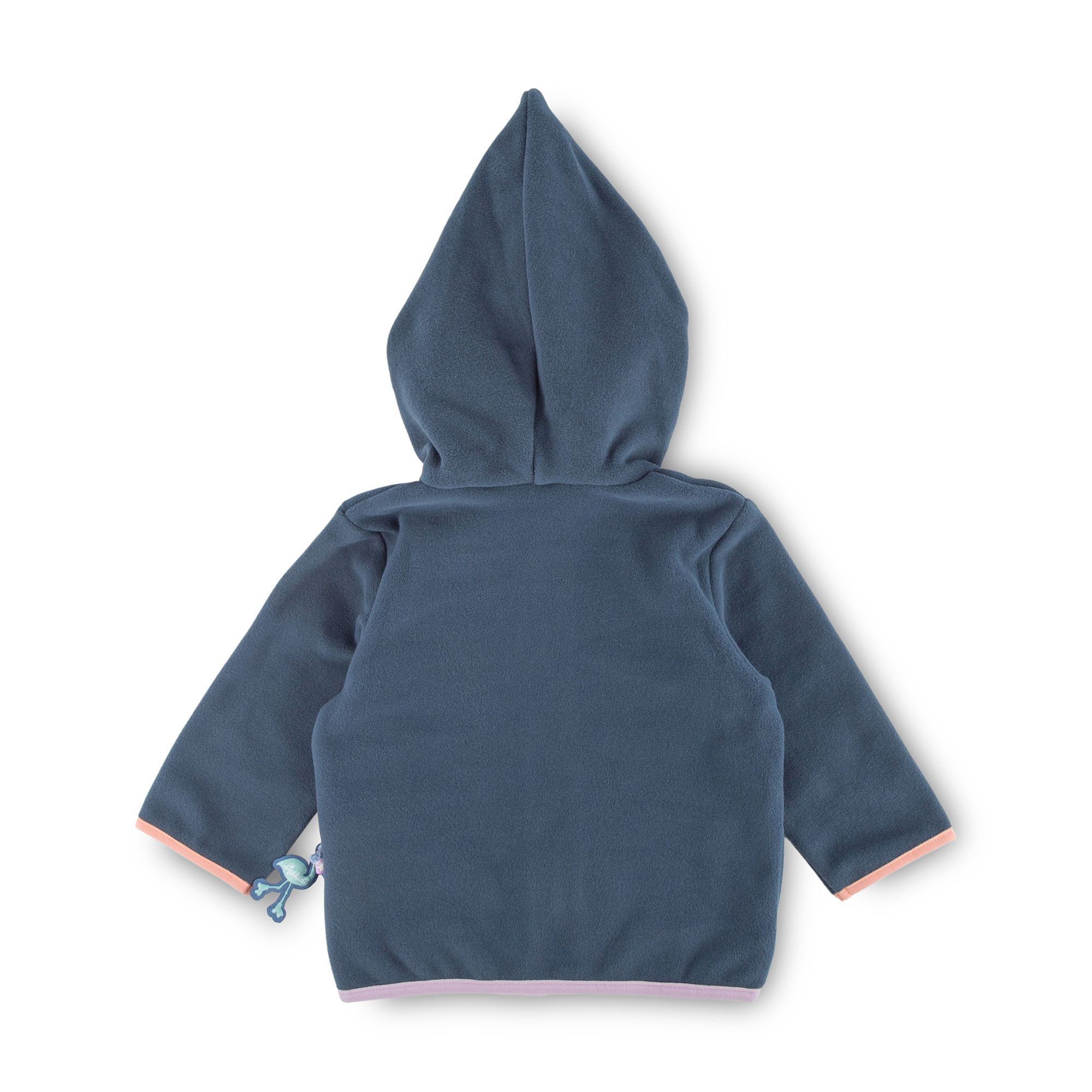 Pixie hood baby fleece jacket flamingo, dark blue