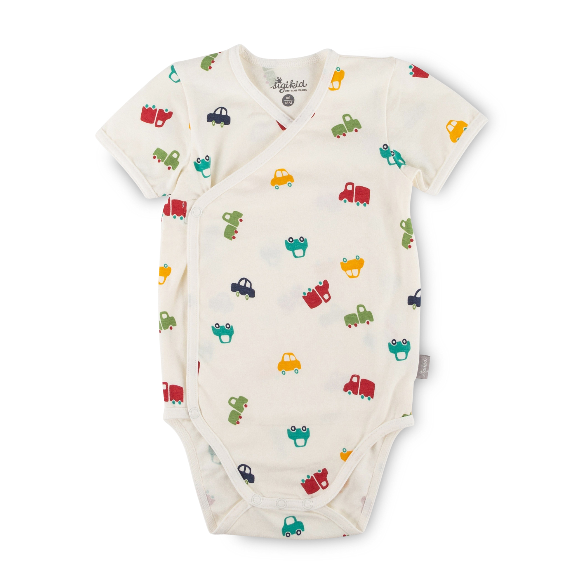 Short sleeve baby kimono bodysuit onesie cars - Main Image