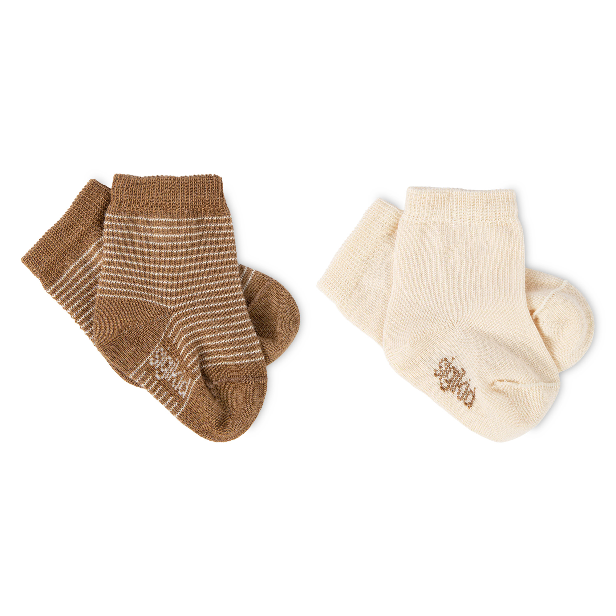 2-pair-set newborn baby socks, vanilla/peanut brown
