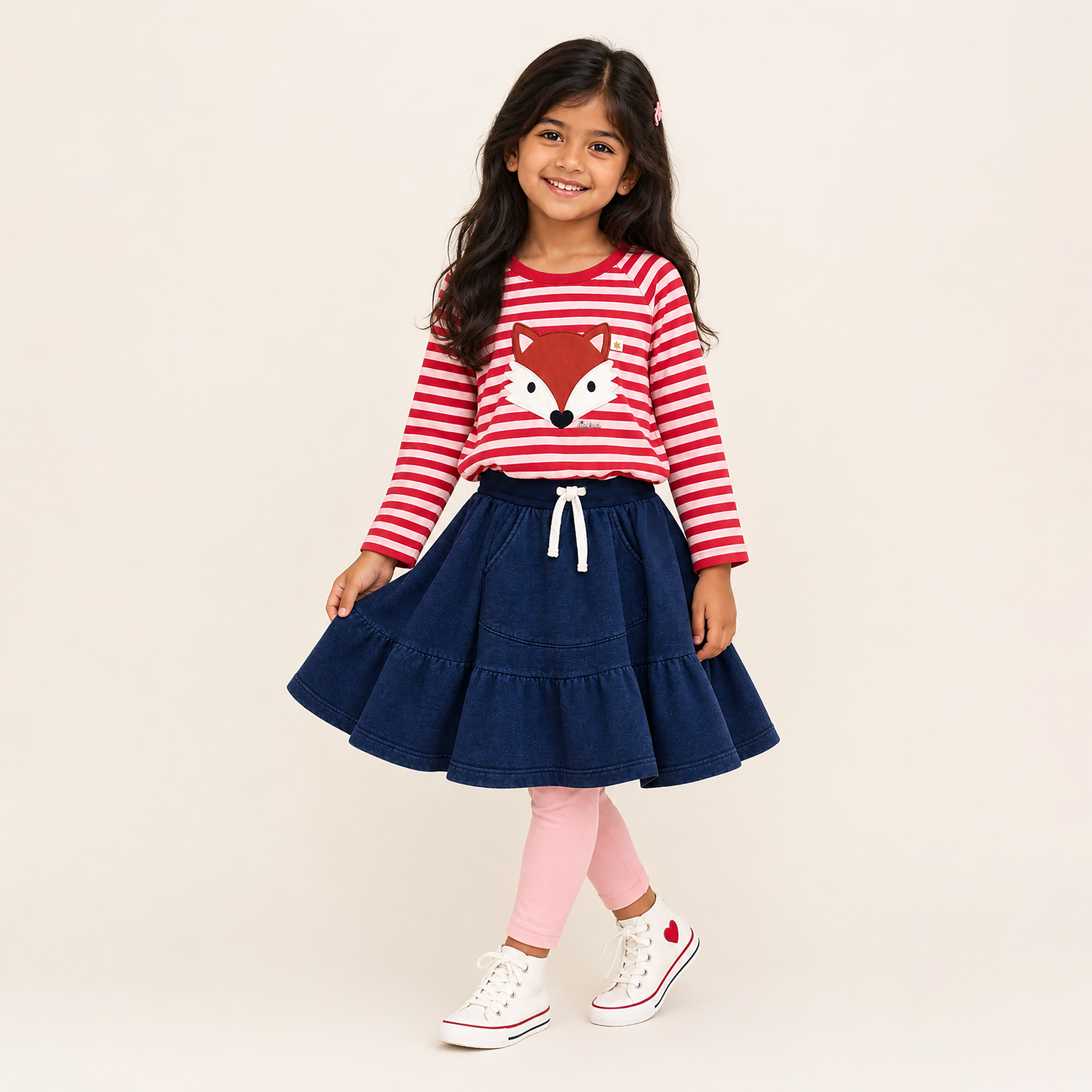 Children's long sleeve Tee fox, red striped