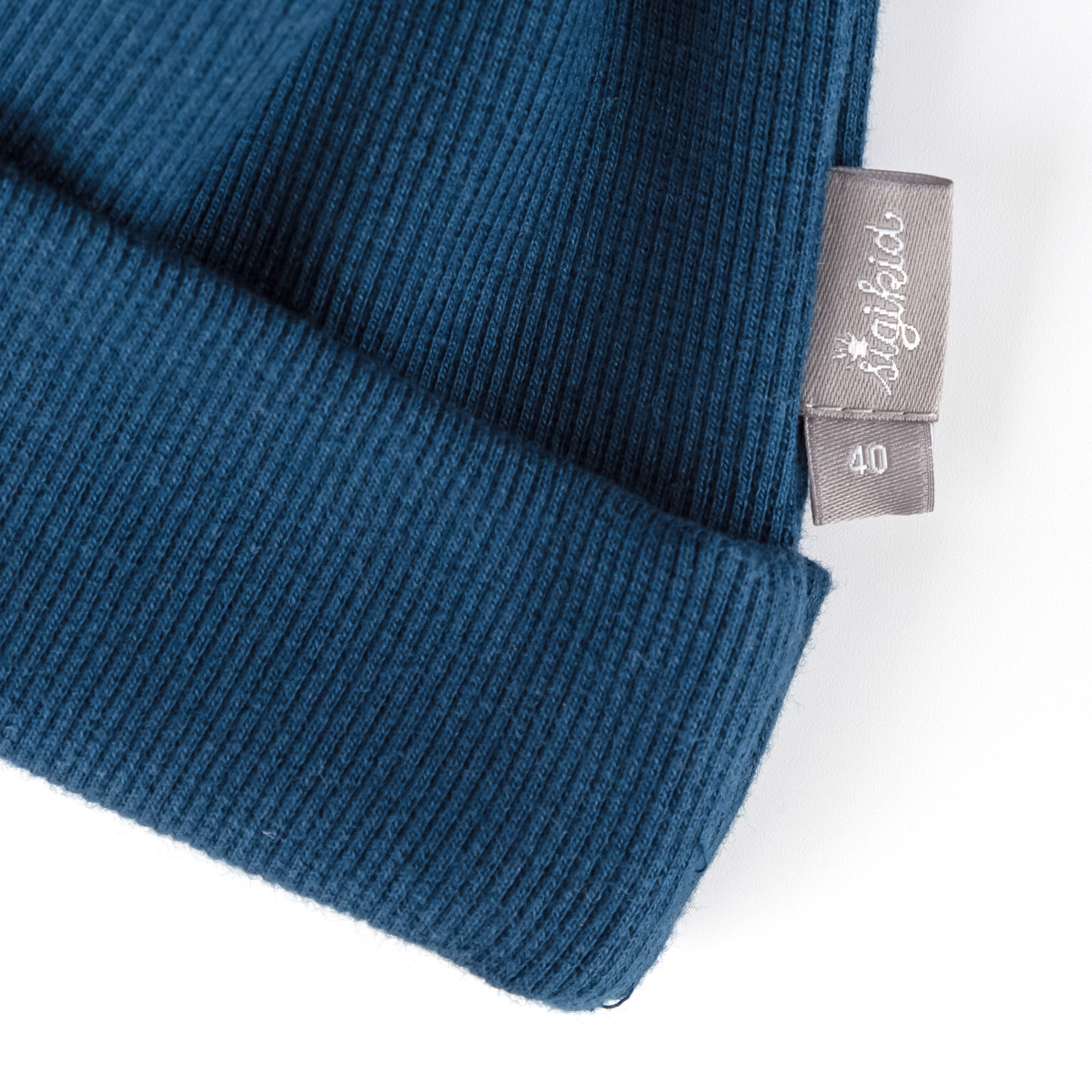 Snug baby rib knit beanie hat, dark teal blue