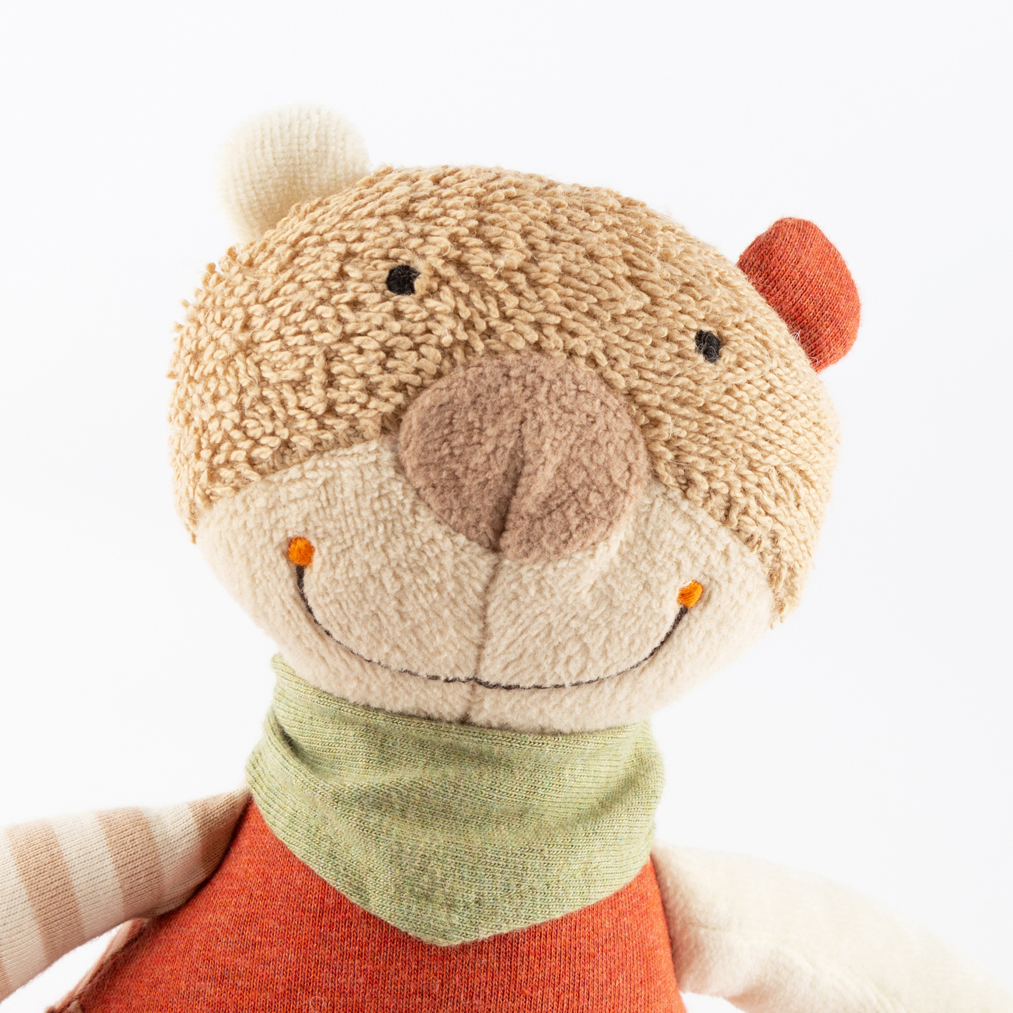 Musical soft toy bear, cream/beige/orange red